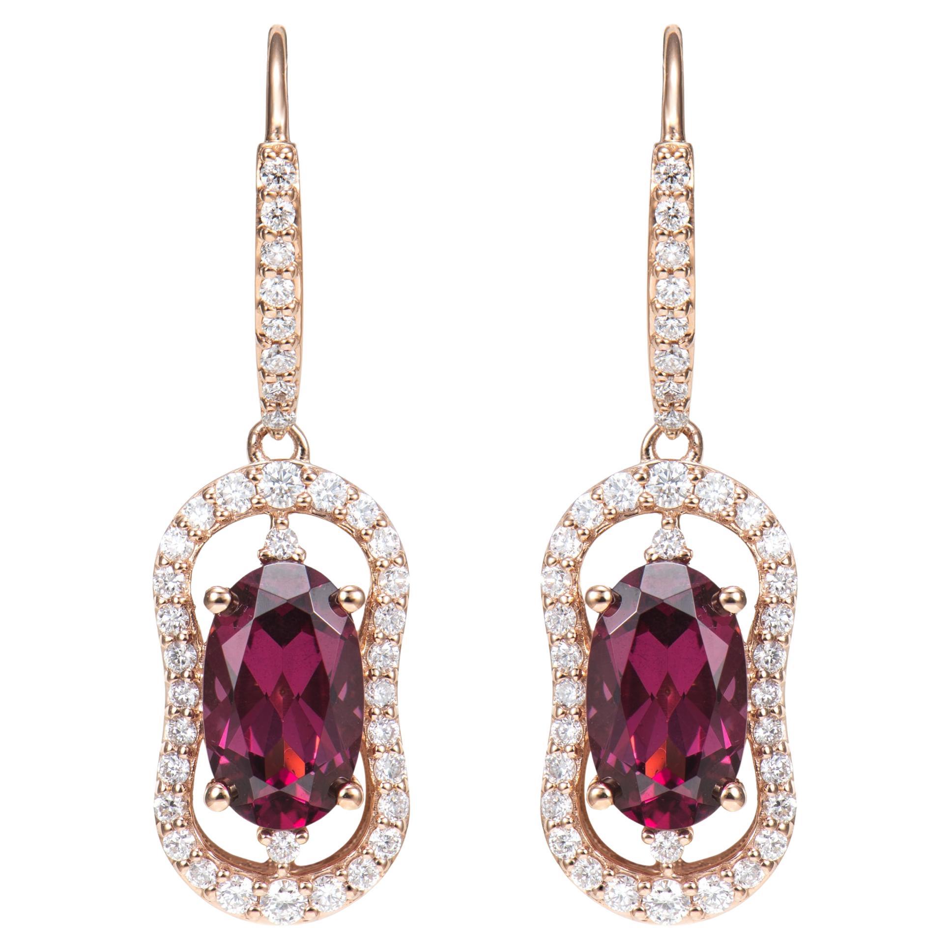 Sunita Nahata Rhodolite 4.83ct. Drop Earring in 18KRG with White Diamond.