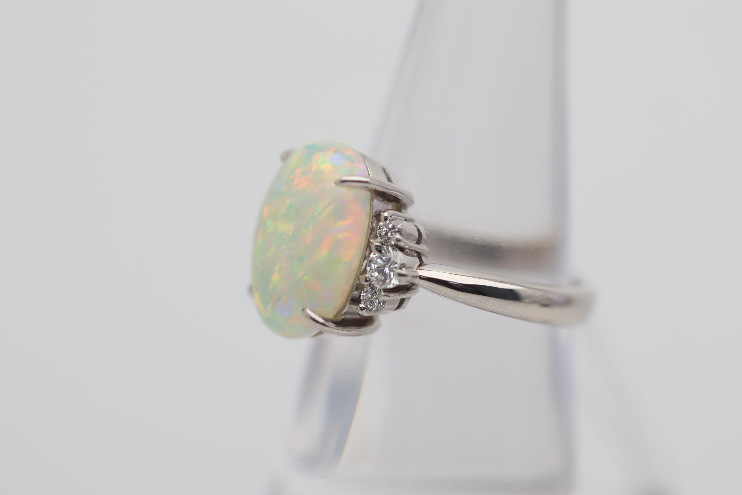 4.83 Carat Superb Australian Crystal Opal Diamond Platinum Ring In New Condition For Sale In Beverly Hills, CA