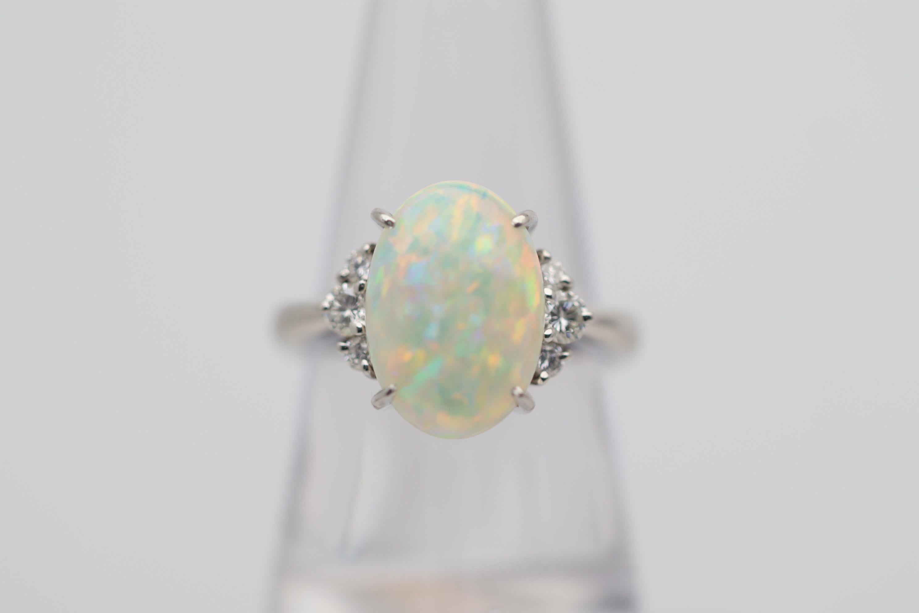 Women's 4.83 Carat Superb Australian Crystal Opal Diamond Platinum Ring For Sale