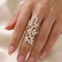 4.83 Ct G/SI Natural Diamond Long Finger Cocktail Ring in 14 Karat Yellow Gold