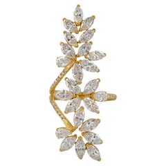 4.83 Ct G/SI Natural Diamond Long Finger Cocktail Ring in 14 Karat Yellow Gold