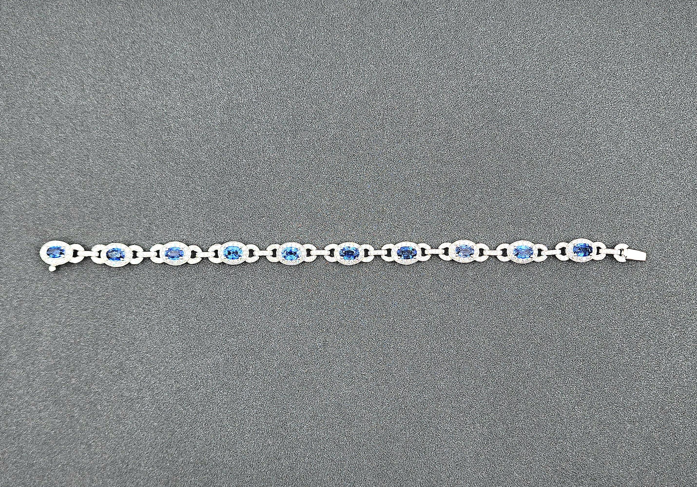 Women's or Men's 4.83 ct Natural Sapphire & Diamond Bracelet For Sale