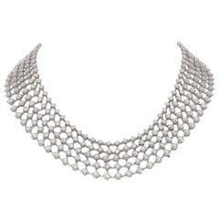 48.31 Carat White GVS Diamonds 18 Karat White Gold 5 Rows Tennis Necklace