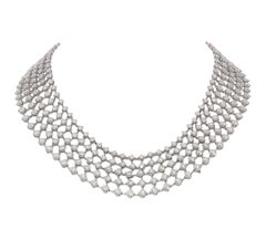 48.31 Carat White GVS Diamonds 18 Karat White Gold 5 Rows Tennis Necklace