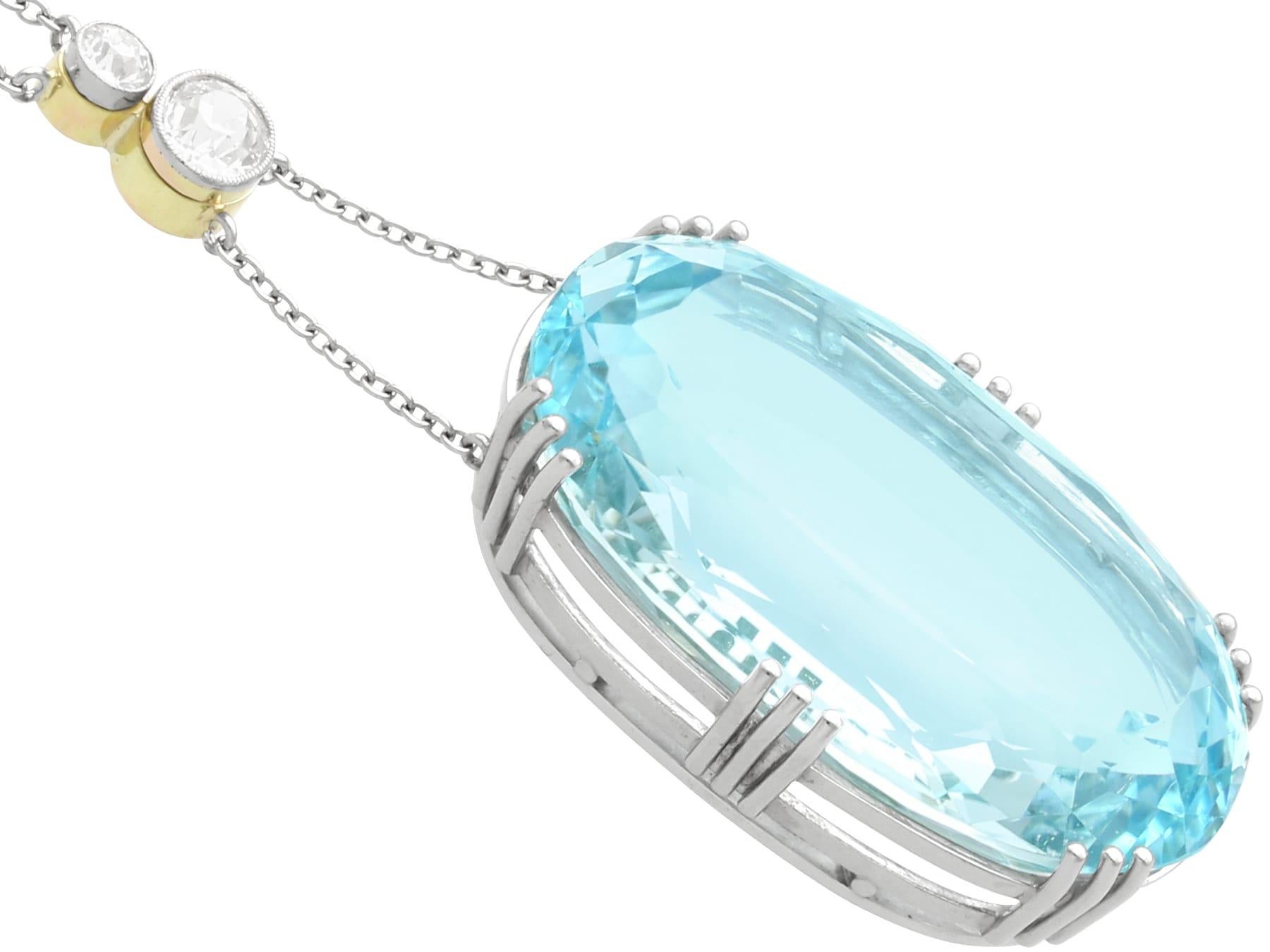 48.34Ct Aquamarine and 0.70Ct Diamond 18k Yellow Gold and Platinum Necklace For Sale 1