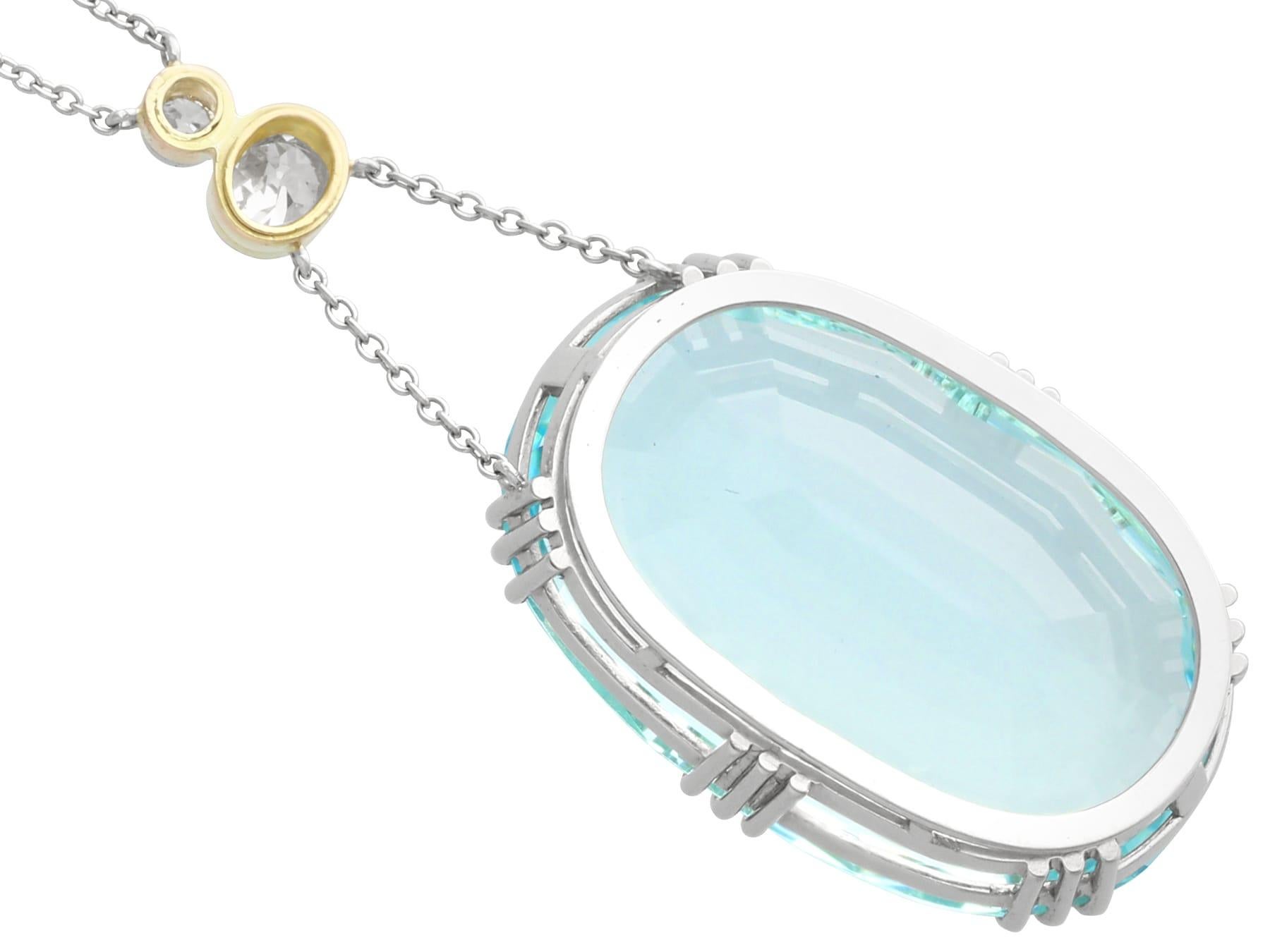 48.34Ct Aquamarine and 0.70Ct Diamond 18k Yellow Gold and Platinum Necklace For Sale 2