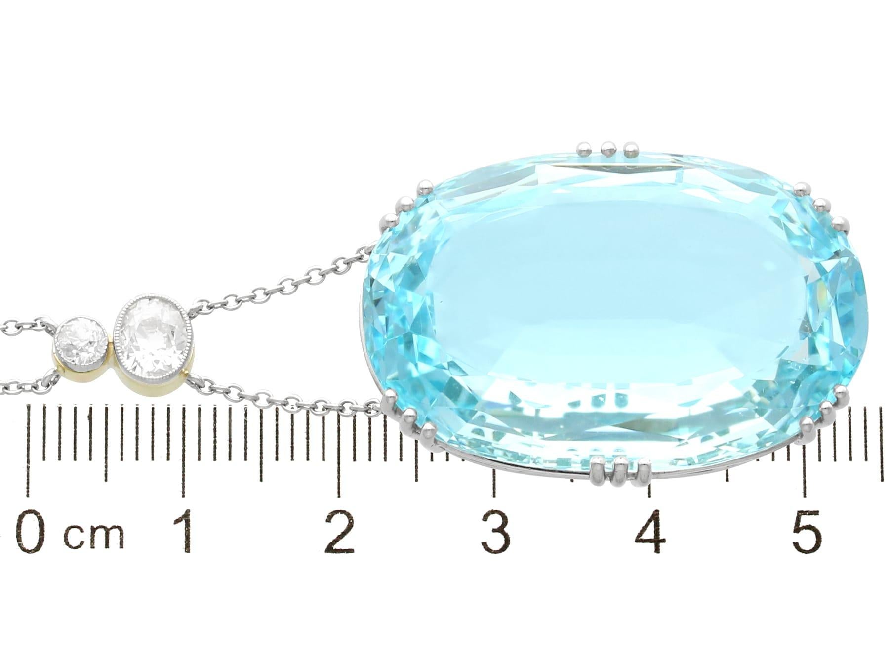 48.34Ct Aquamarine and 0.70Ct Diamond 18k Yellow Gold and Platinum Necklace For Sale 3