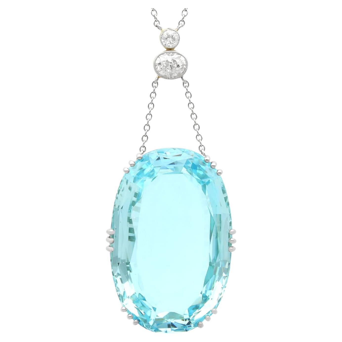 48.34Ct Aquamarine and 0.70Ct Diamond 18k Yellow Gold and Platinum Necklace For Sale