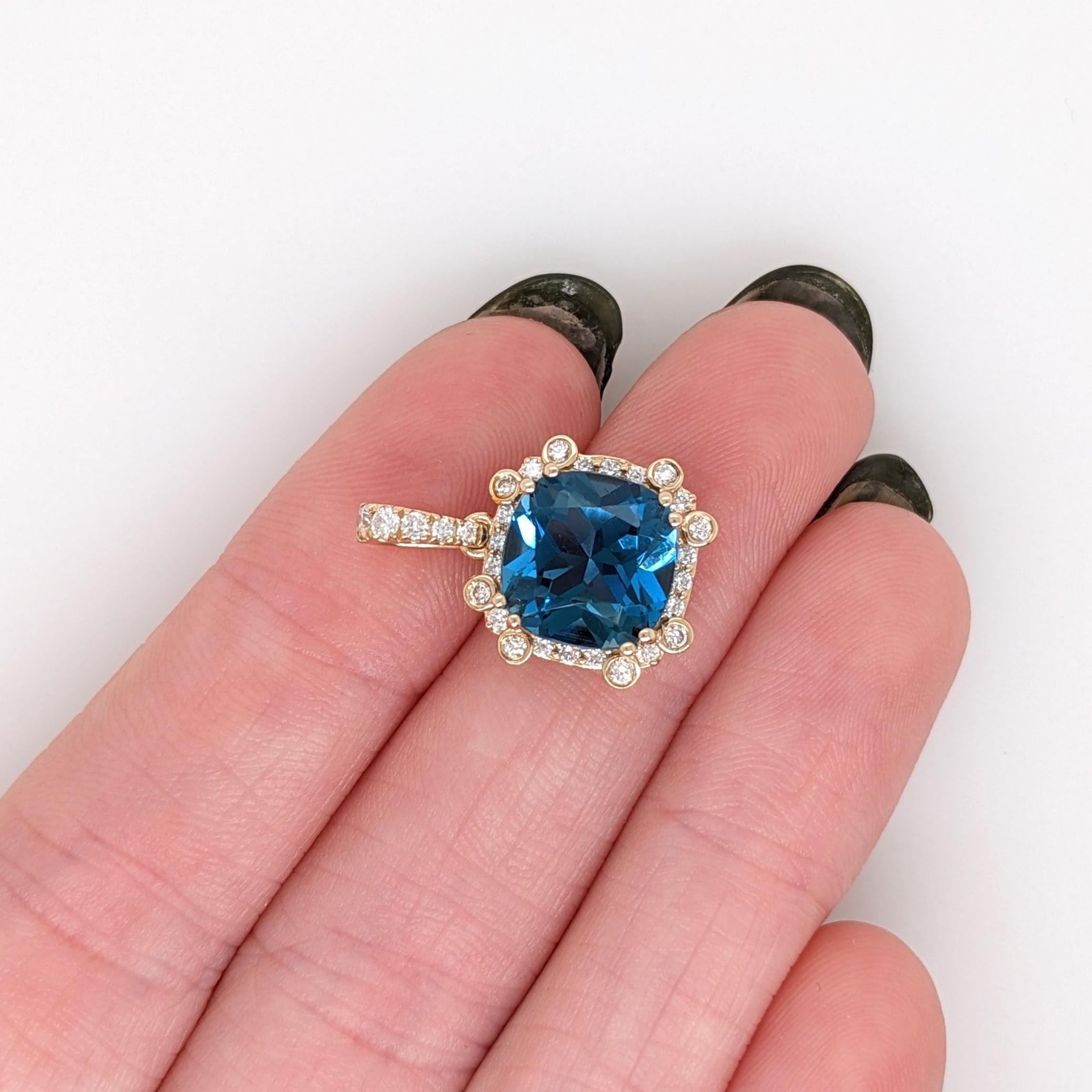 4,8ct London Topas Anhänger w Erde Mined Diamanten in massivem 14K Gold Cushion 9mm 4