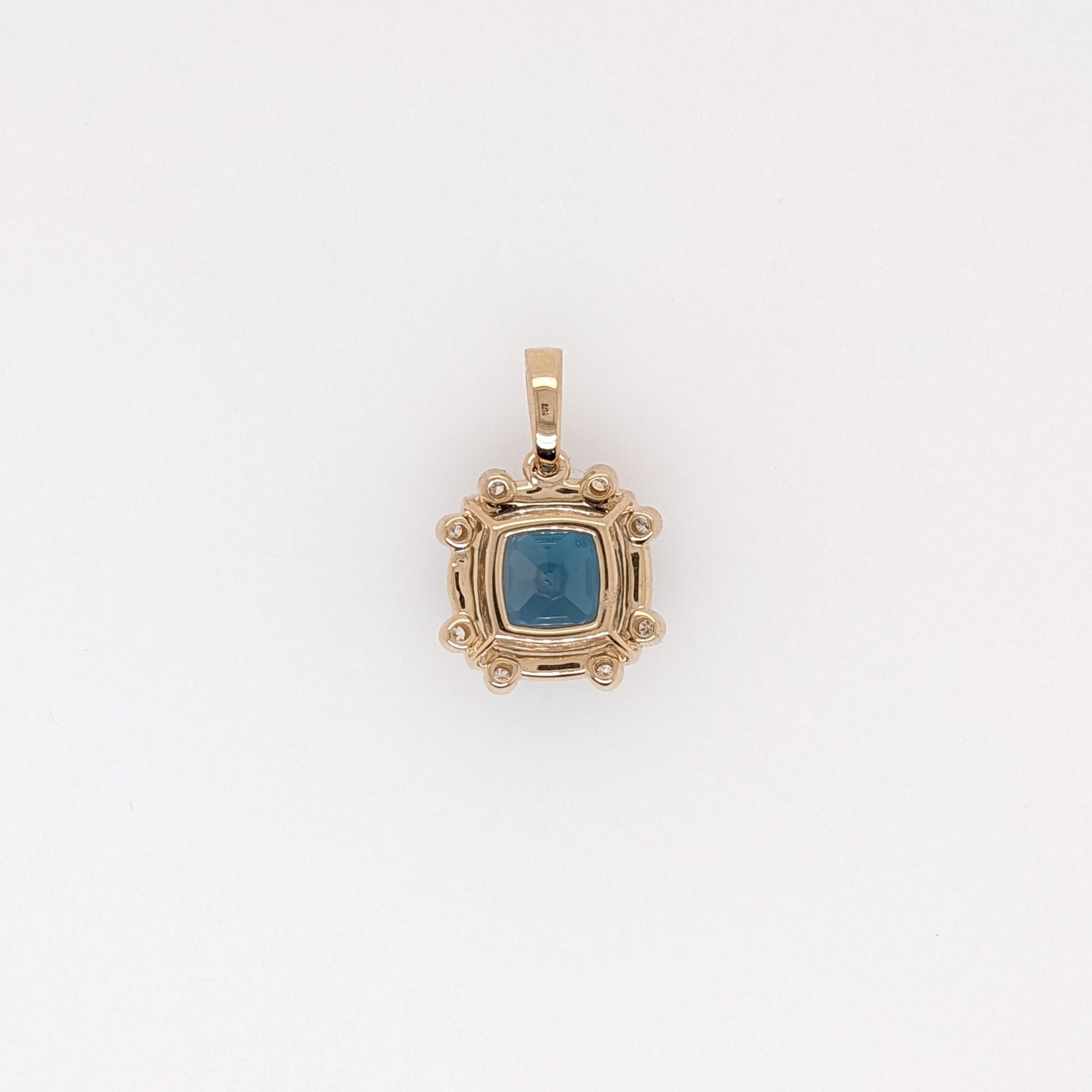 4,8ct London Topas Anhänger w Erde Mined Diamanten in massivem 14K Gold Cushion 9mm (Modernistisch)