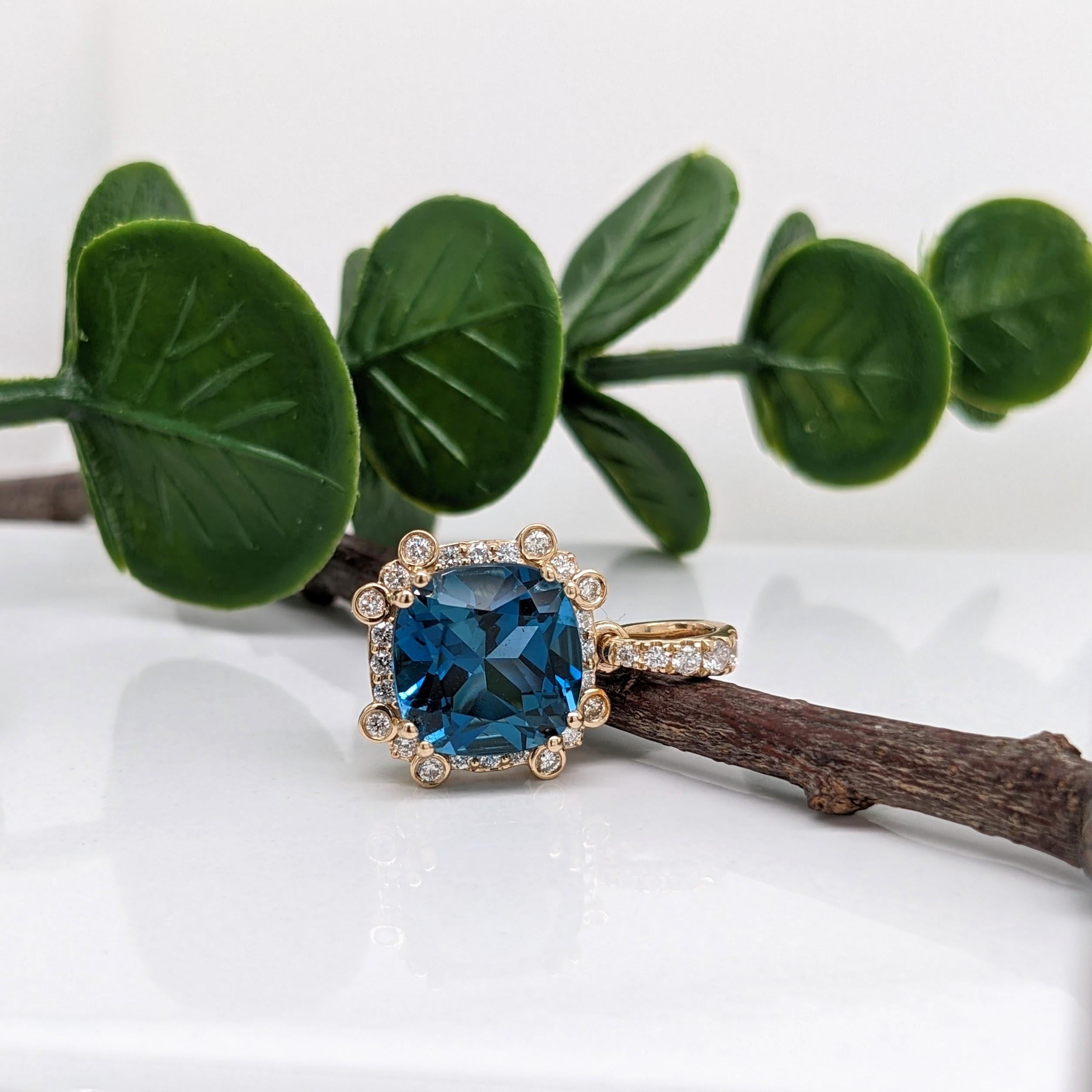 4,8ct London Topas Anhänger w Erde Mined Diamanten in massivem 14K Gold Cushion 9mm im Zustand „Neu“ in Columbus, OH