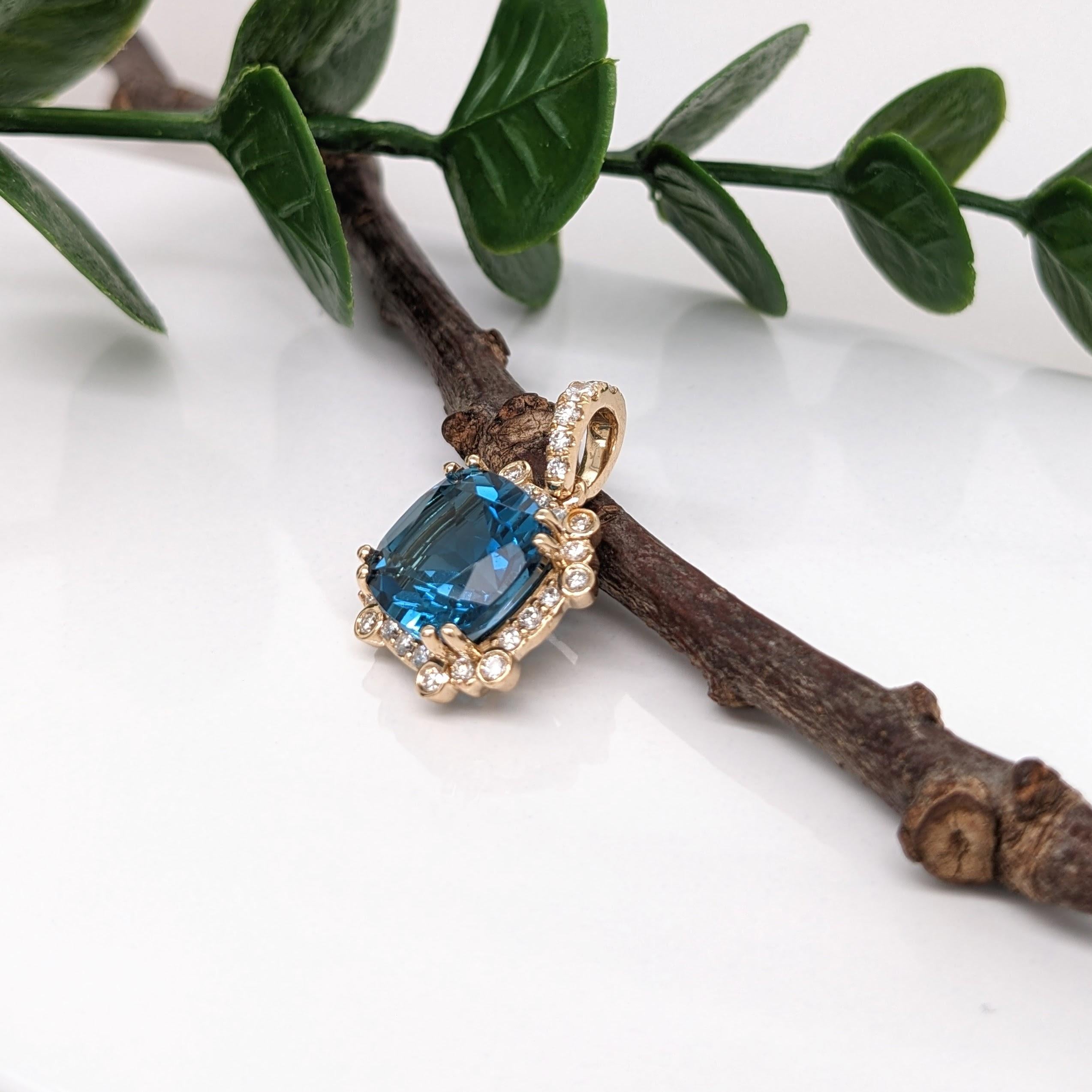 4,8ct London Topas Anhänger w Erde Mined Diamanten in massivem 14K Gold Cushion 9mm Damen