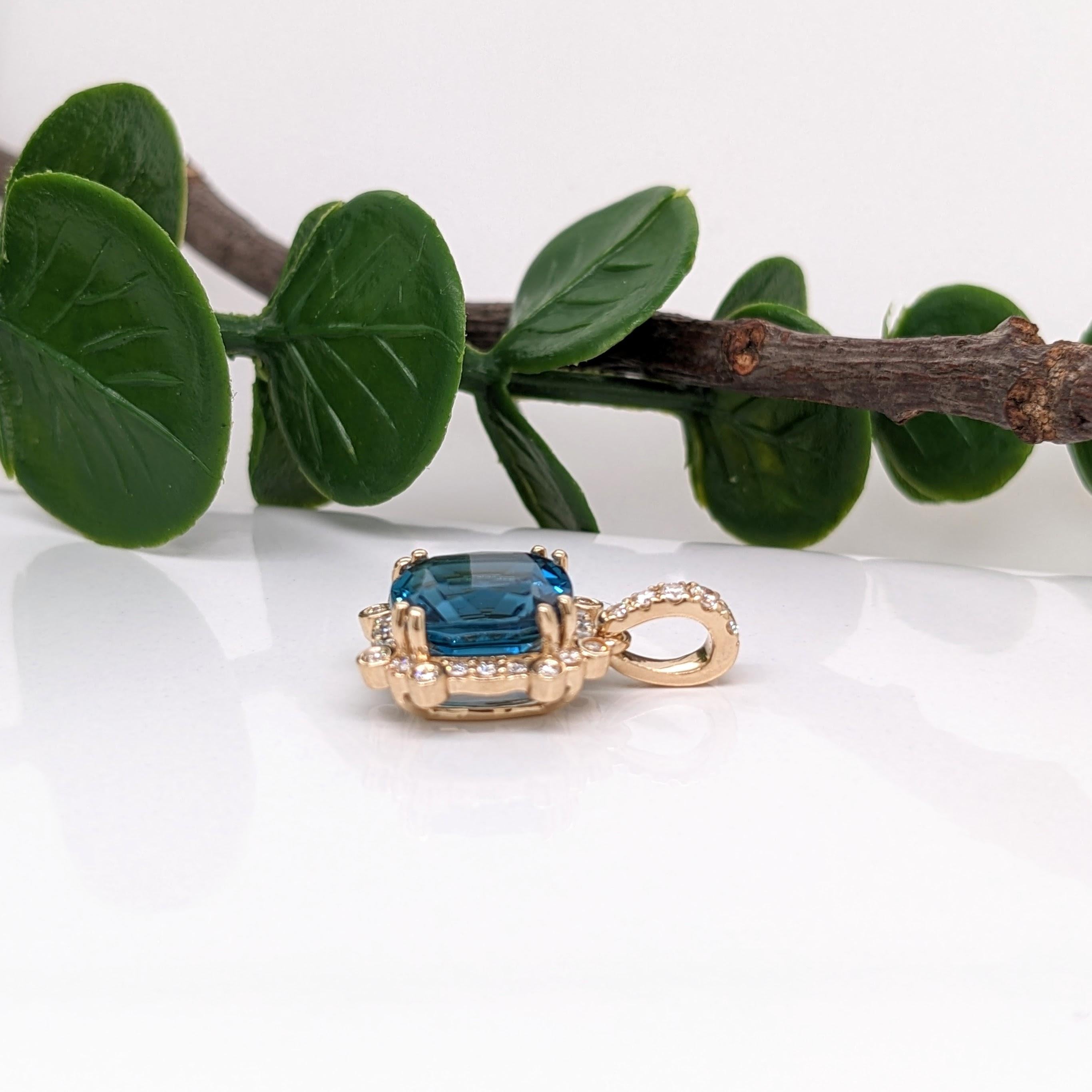 4,8ct London Topas Anhänger w Erde Mined Diamanten in massivem 14K Gold Cushion 9mm 1