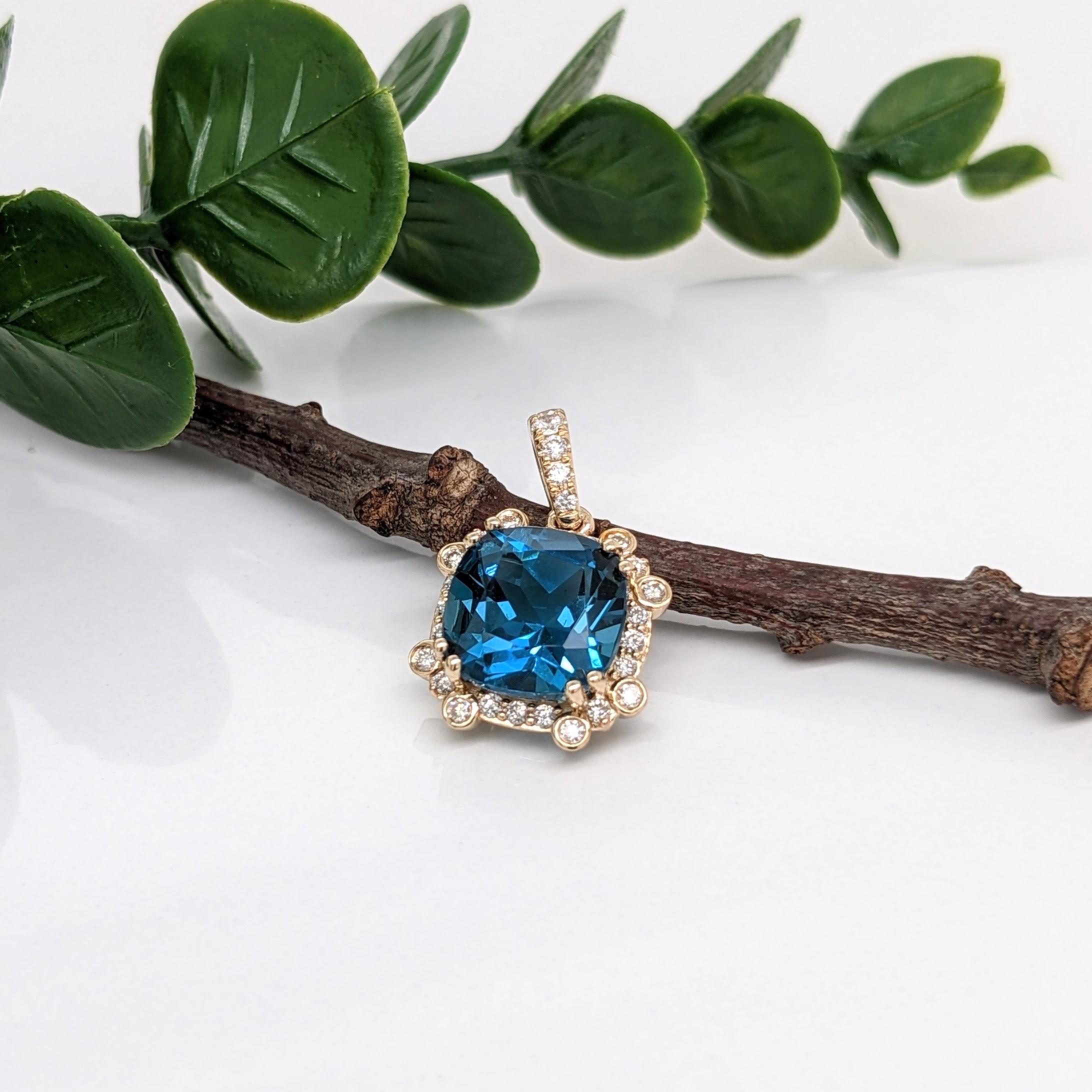 4,8ct London Topas Anhänger w Erde Mined Diamanten in massivem 14K Gold Cushion 9mm 2