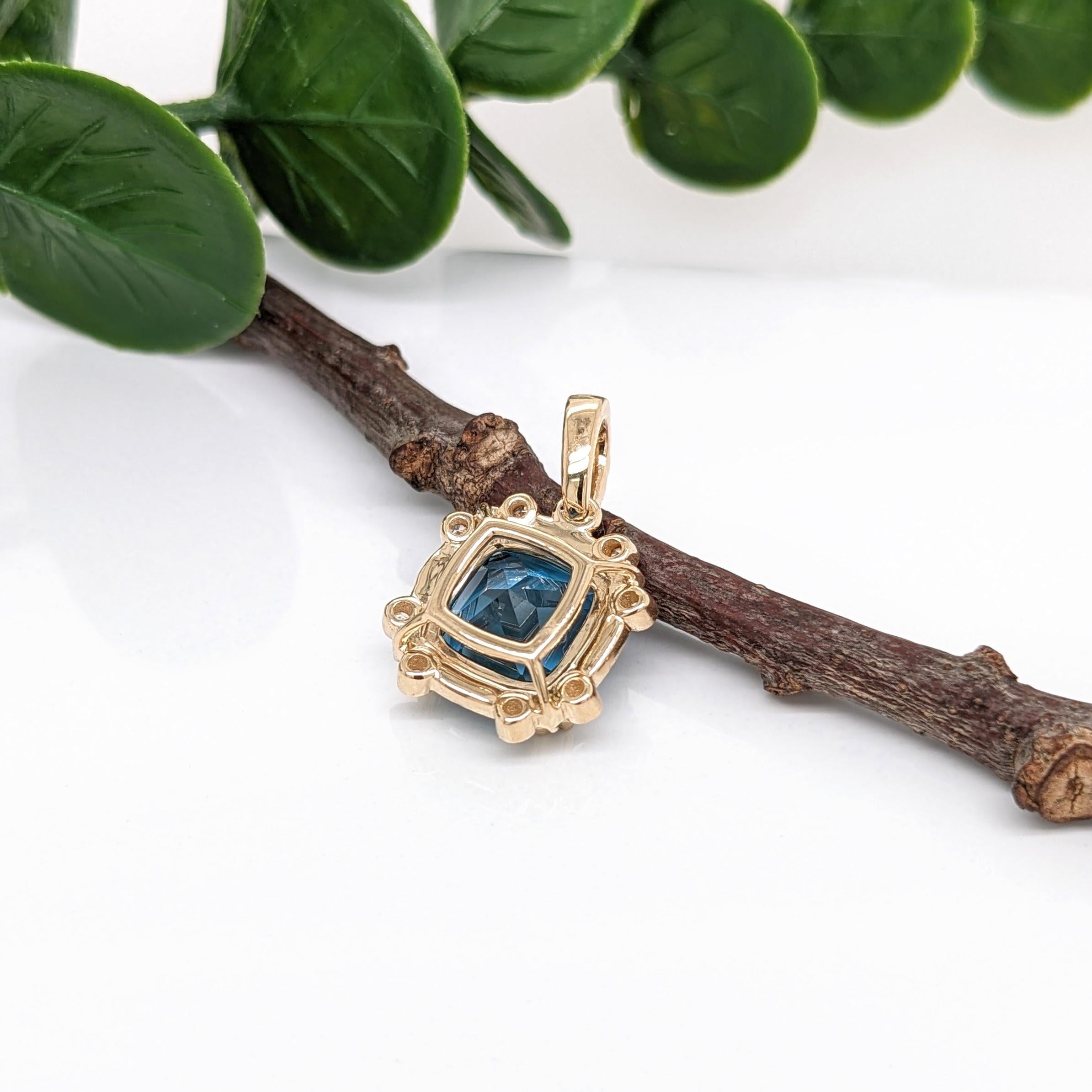 4,8ct London Topas Anhänger w Erde Mined Diamanten in massivem 14K Gold Cushion 9mm 3