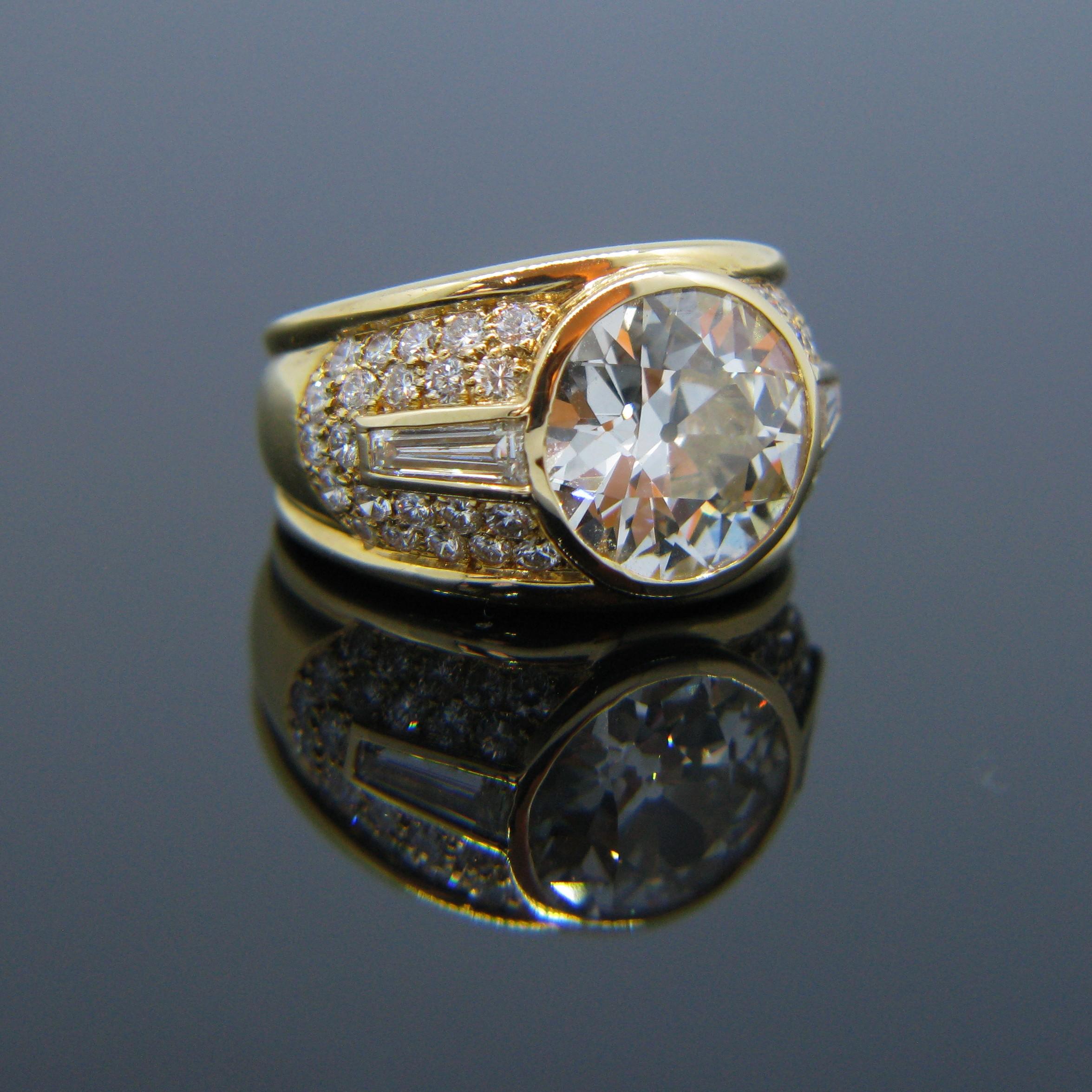 Old European Cut 4.83 Carat Vintage Old Cut Diamond Yellow Gold Ring