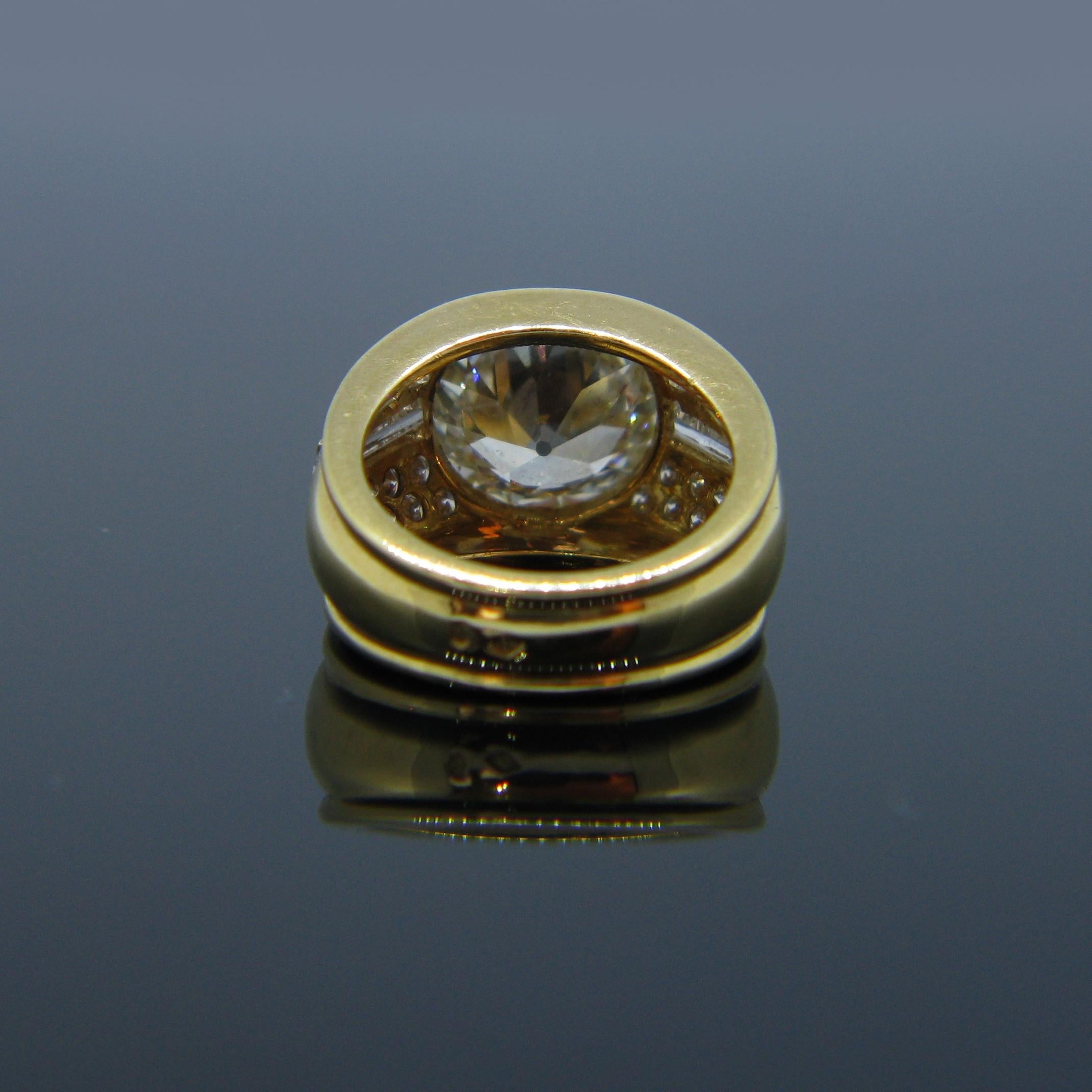 Women's or Men's 4.83 Carat Vintage Old Cut Diamond Yellow Gold Ring