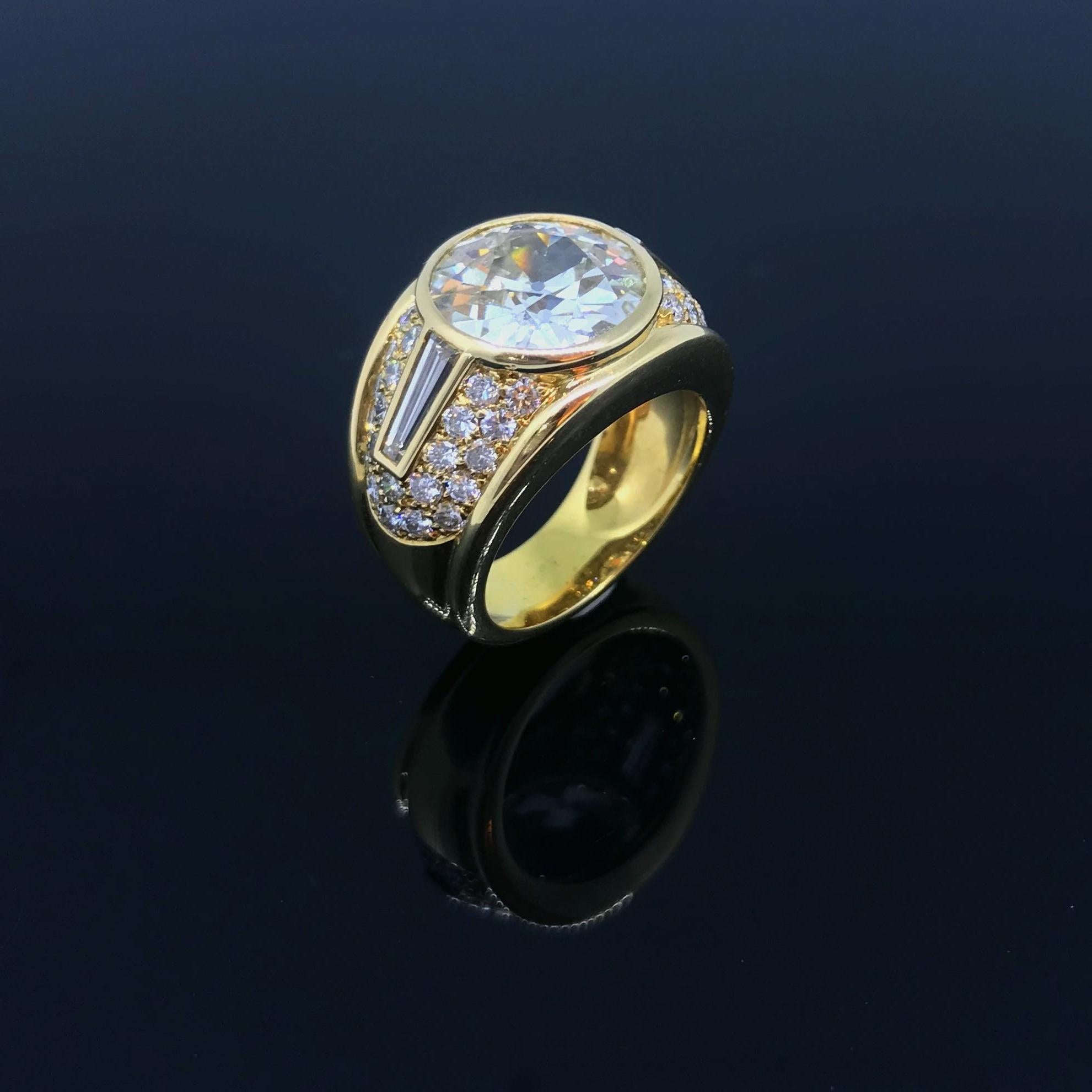 4.83 Carat Vintage Old Cut Diamond Yellow Gold Ring 3