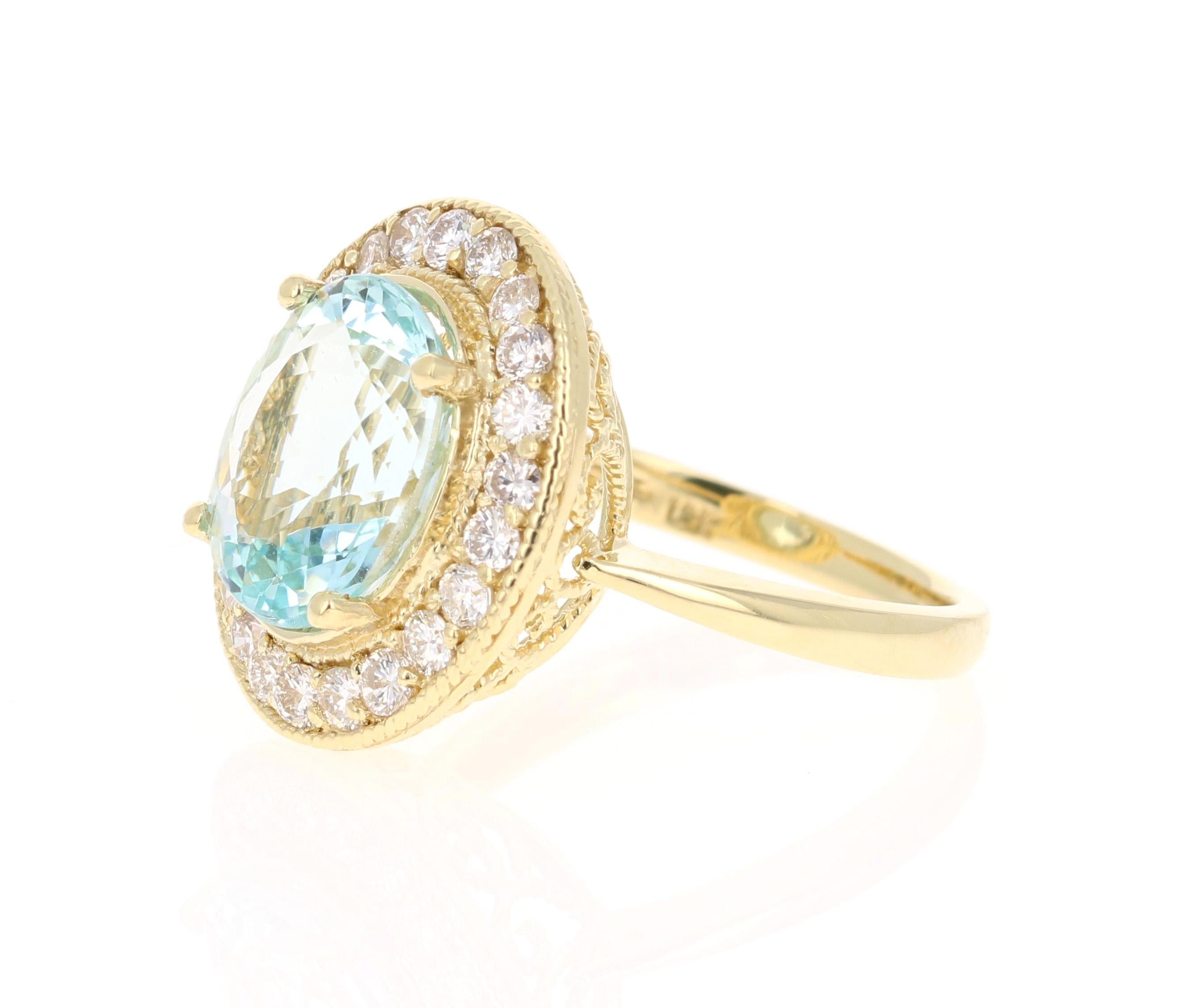 Modern 4.84 Carat Aquamarine Diamond 18 Karat Yellow Gold Ring