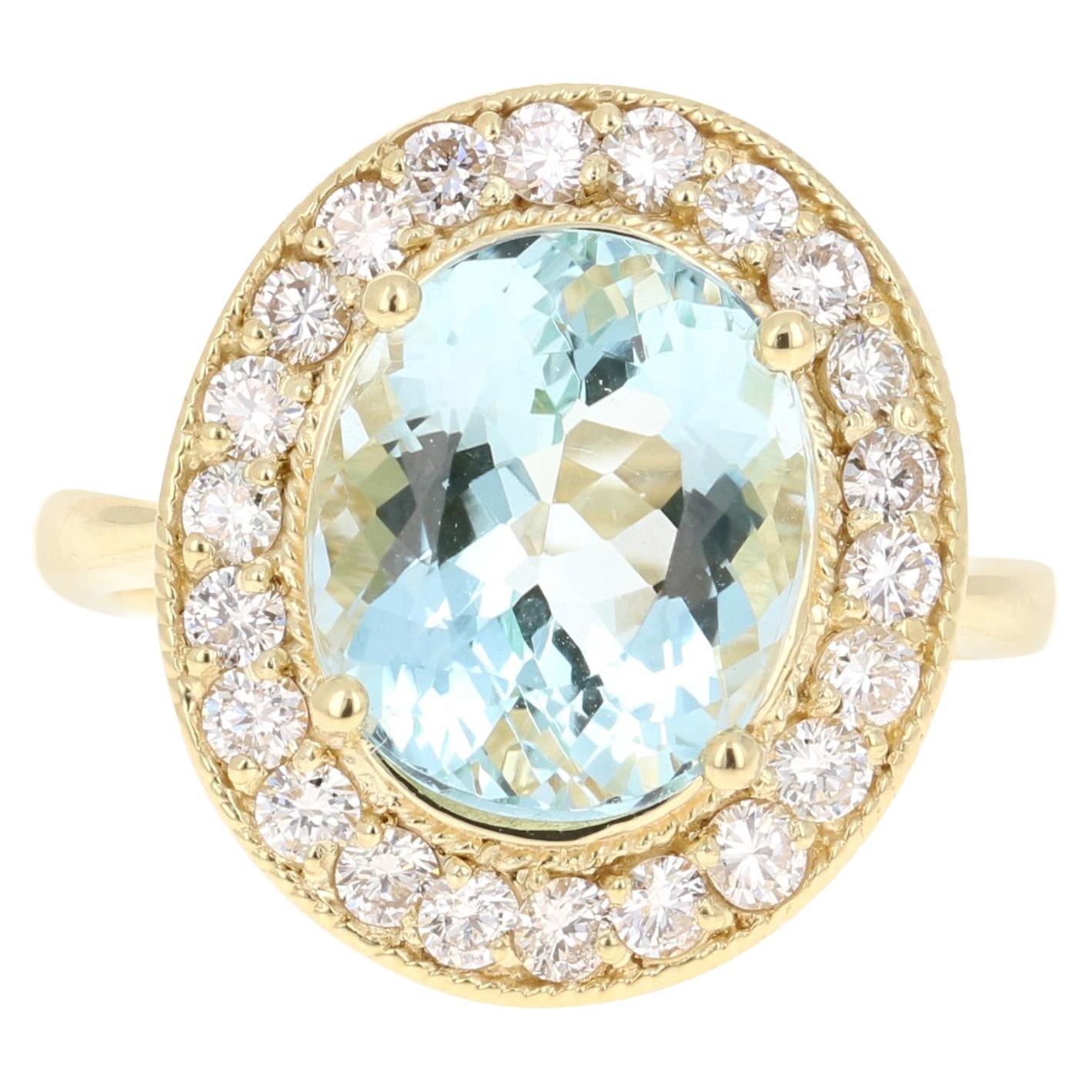 4.84 Carat Aquamarine Diamond 18 Karat Yellow Gold Ring