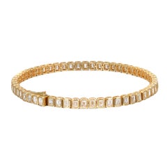 4.80 Carat Bezel-Set Emerald Diamond Tennis Bracelet 18K Yellow Gold