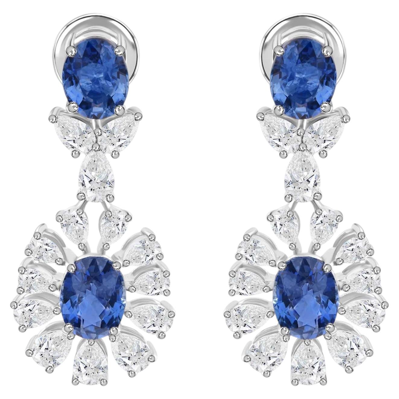 4,84 Karat Blauer Saphir 2,72 Karat SI/H Diamant-Ohrringe 18 Karat Weißgold