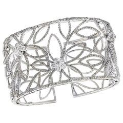 4.84 Carat Diamond Open Work Flower Cuff Bangle Bracelet