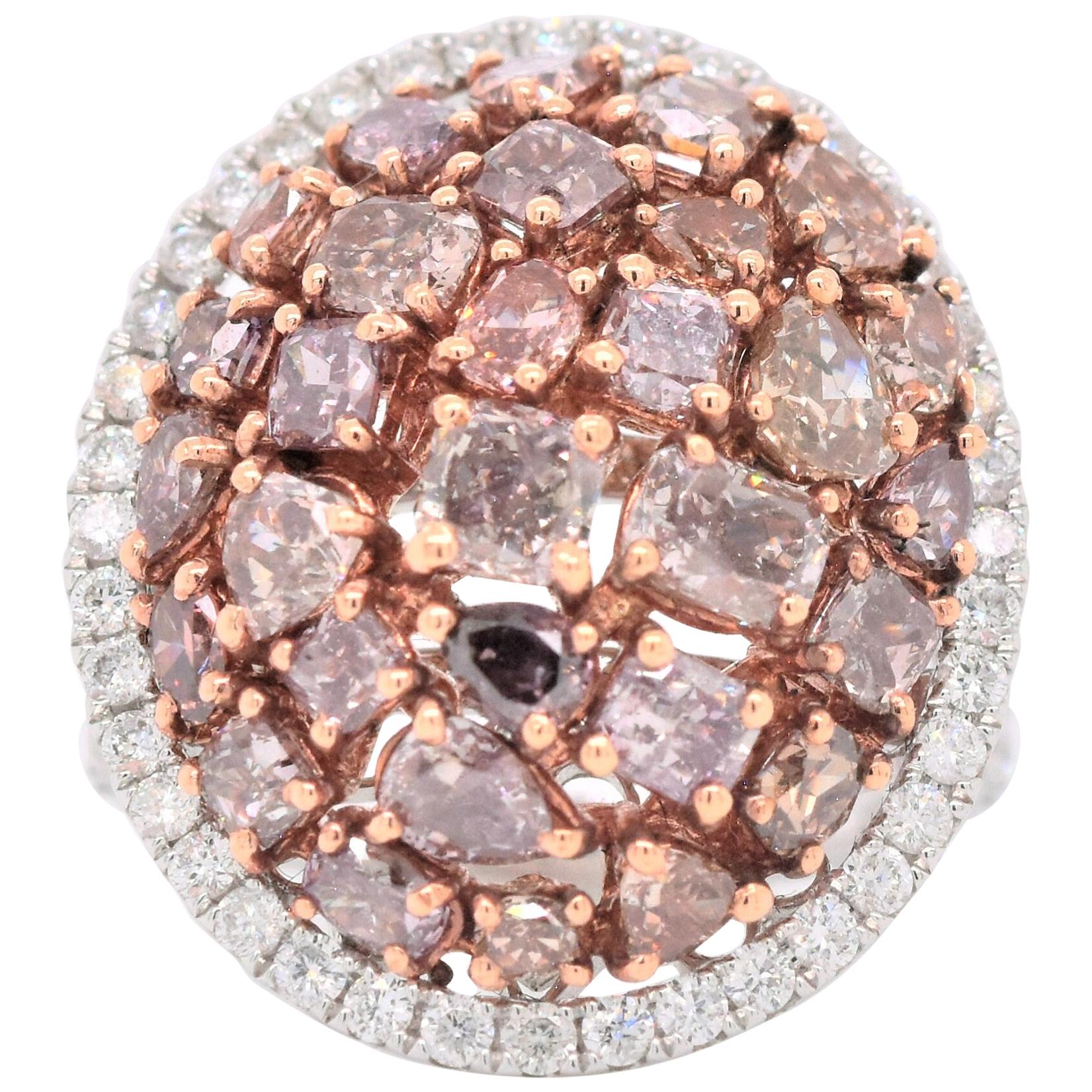 4.84 Carat Natural Pink Mixed Cut Diamond Cluster Ring For Sale
