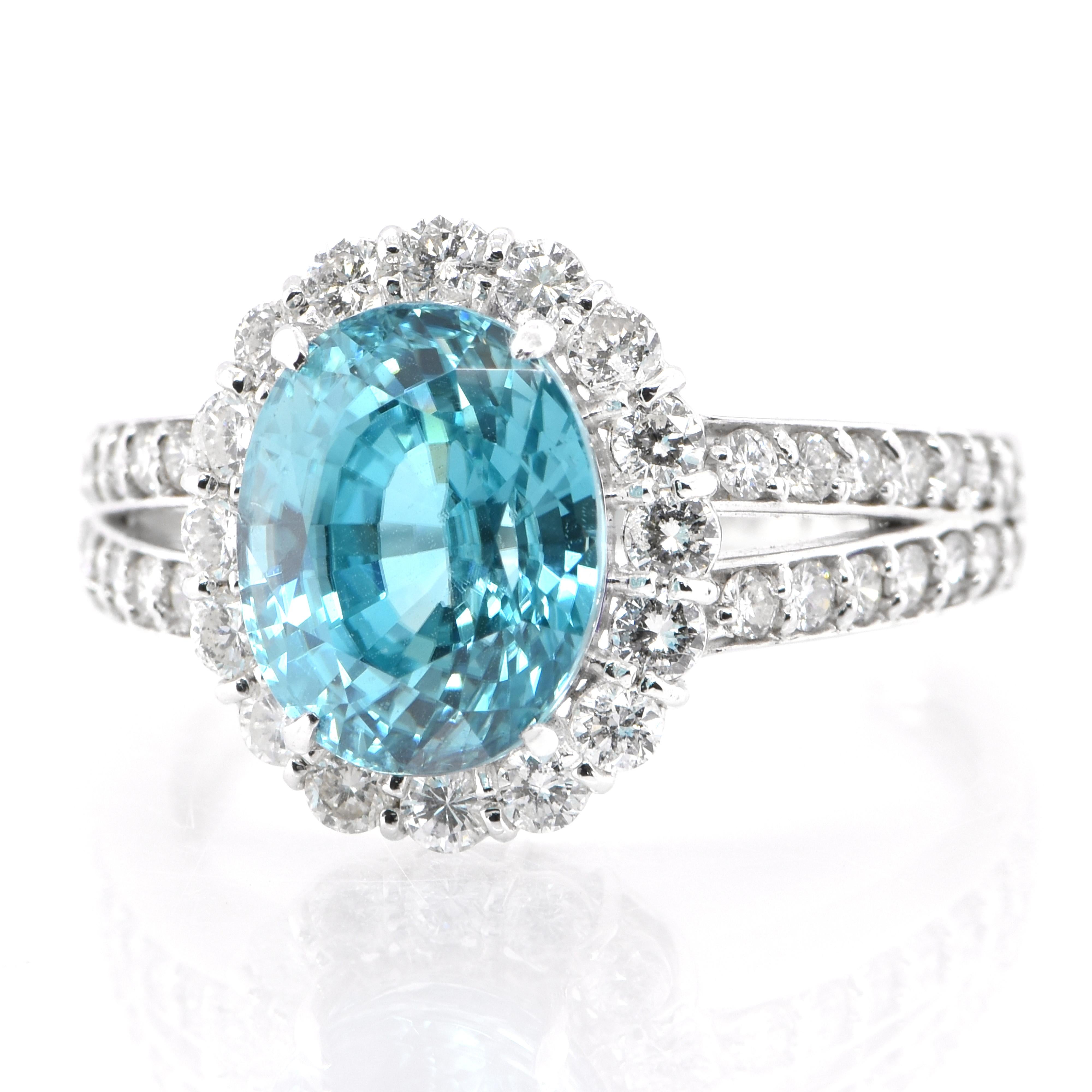 A stunning ring featuring a 4.84 Carat Natural Blue Zircon and 0.74 Carats of Diamond Accents set in Platinum. The ring is made in Japan. Ring size and stamping detailed below. Contact Us for more information.   

Ring Size: 10 (Japan), 5 1/2