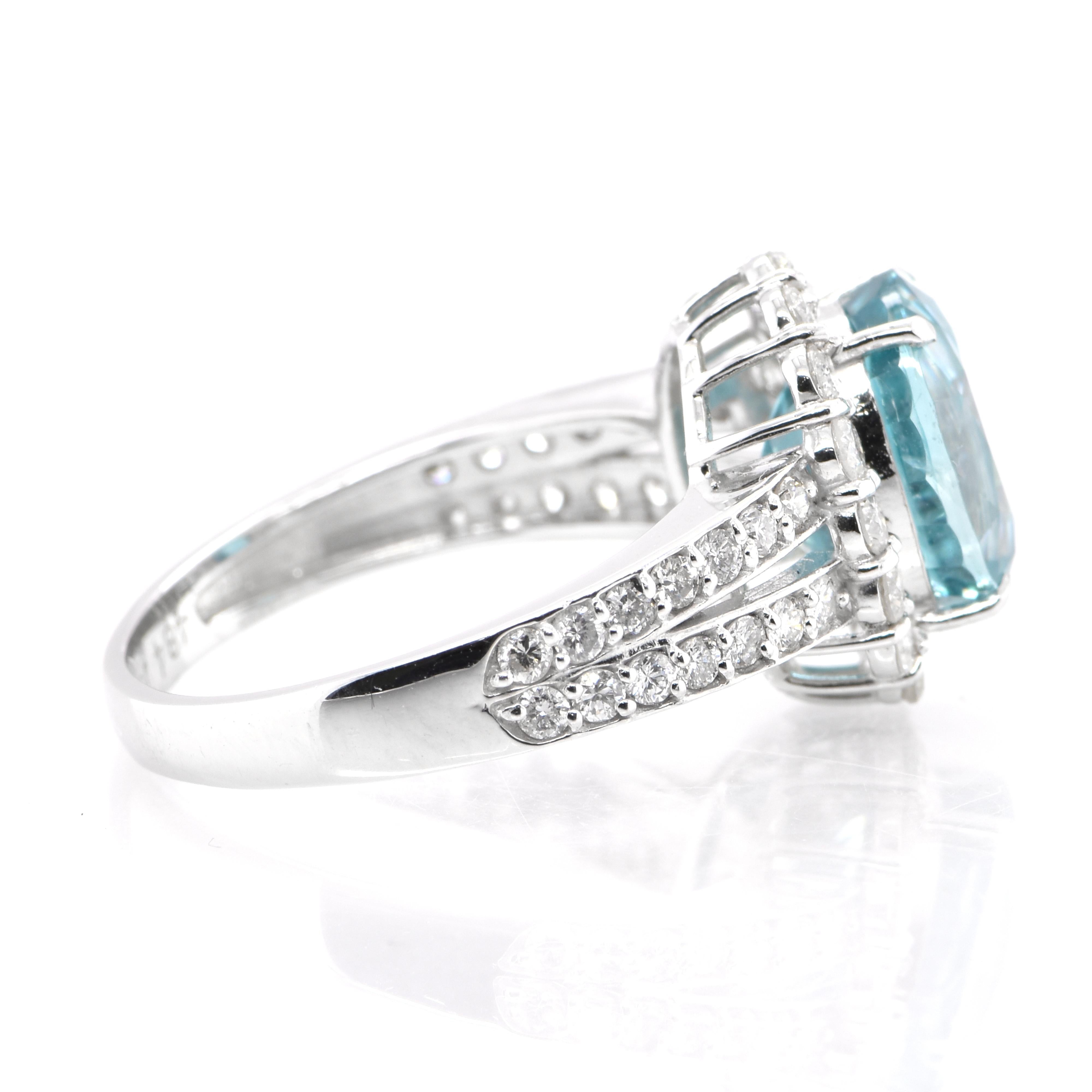 4.84 Carat Natural Blue Zircon and Diamond Ring Set in Platinum In New Condition In Tokyo, JP
