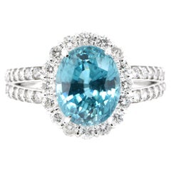 4.84 Carat Natural Blue Zircon and Diamond Ring Set in Platinum