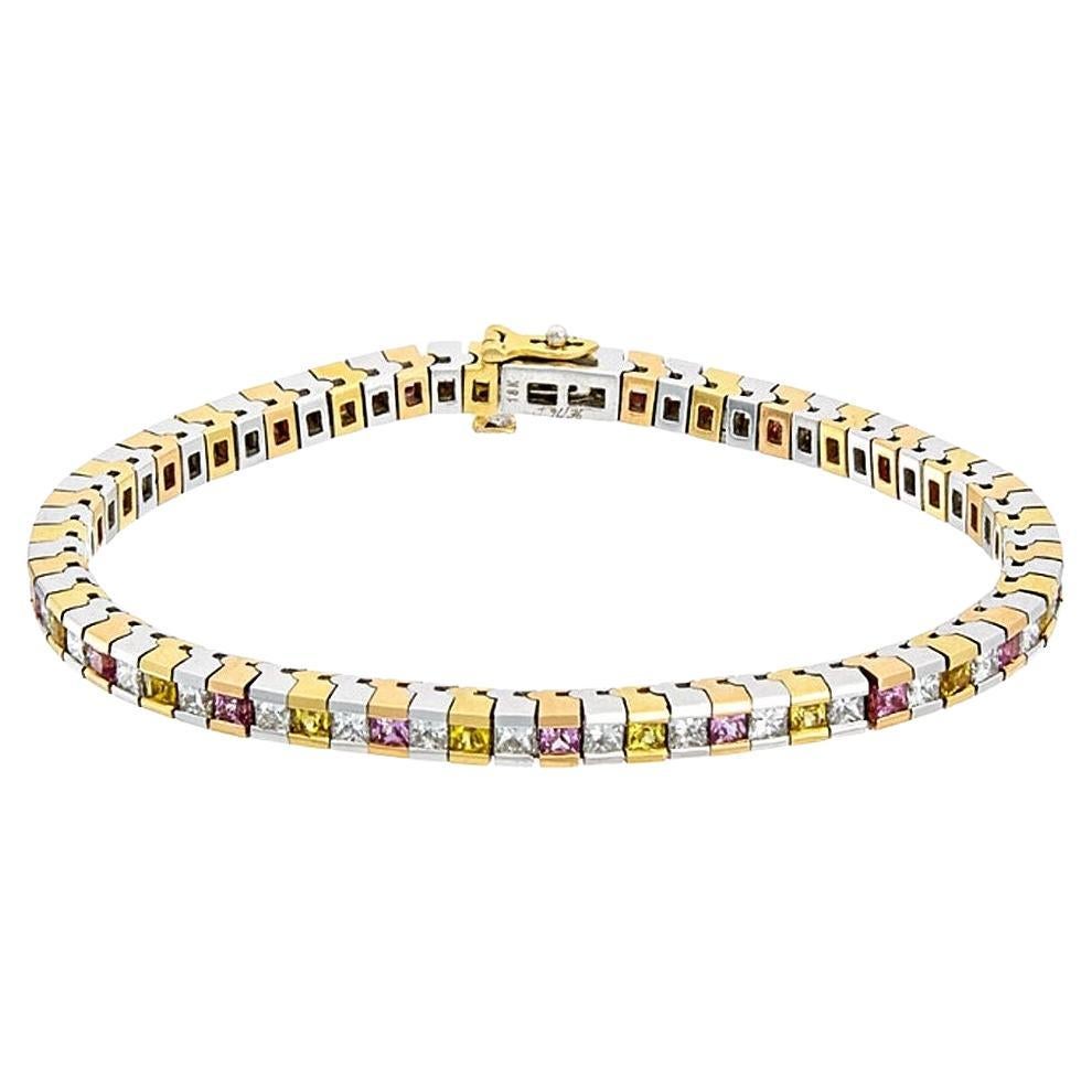 4,84 Karat Pinker und gelber Saphir Diamant-Armband im Angebot