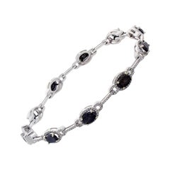 4.84 Carat Total Oval Black Diamond Bracelet in 14 Karat White Gold