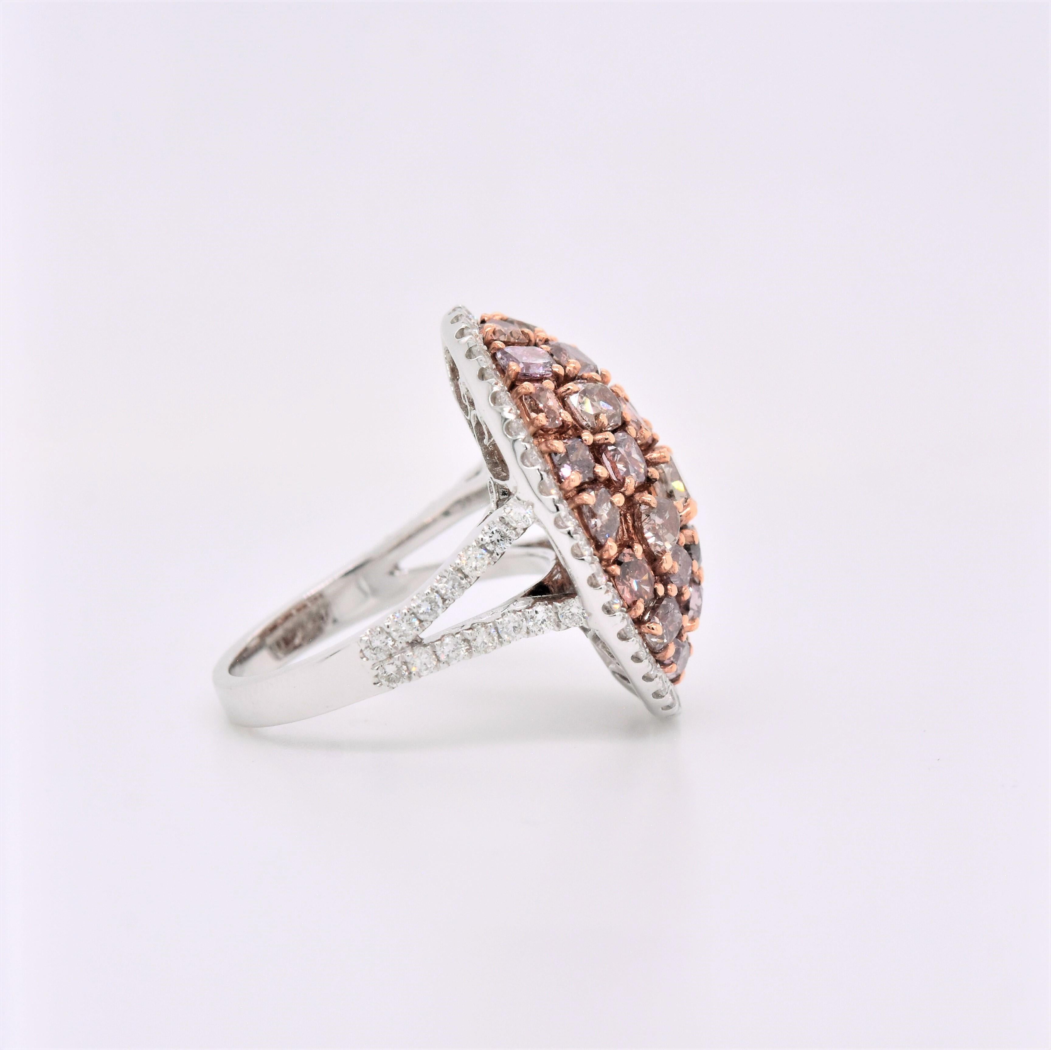 Contemporary 4.84 Carat Natural Pink Mixed Cut Diamond Cluster Ring For Sale