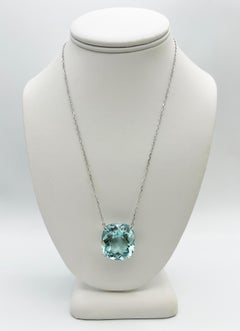 48.46 Carat Cushion Cut Aquamarine Pendant in a 14 Karat White Gold Chain, GIA