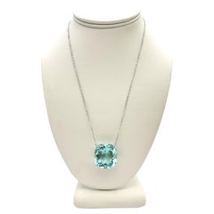 48.46 Carat Cushion Cut Aquamarine Pendant in a 14 Karat White Gold Chain, GIA