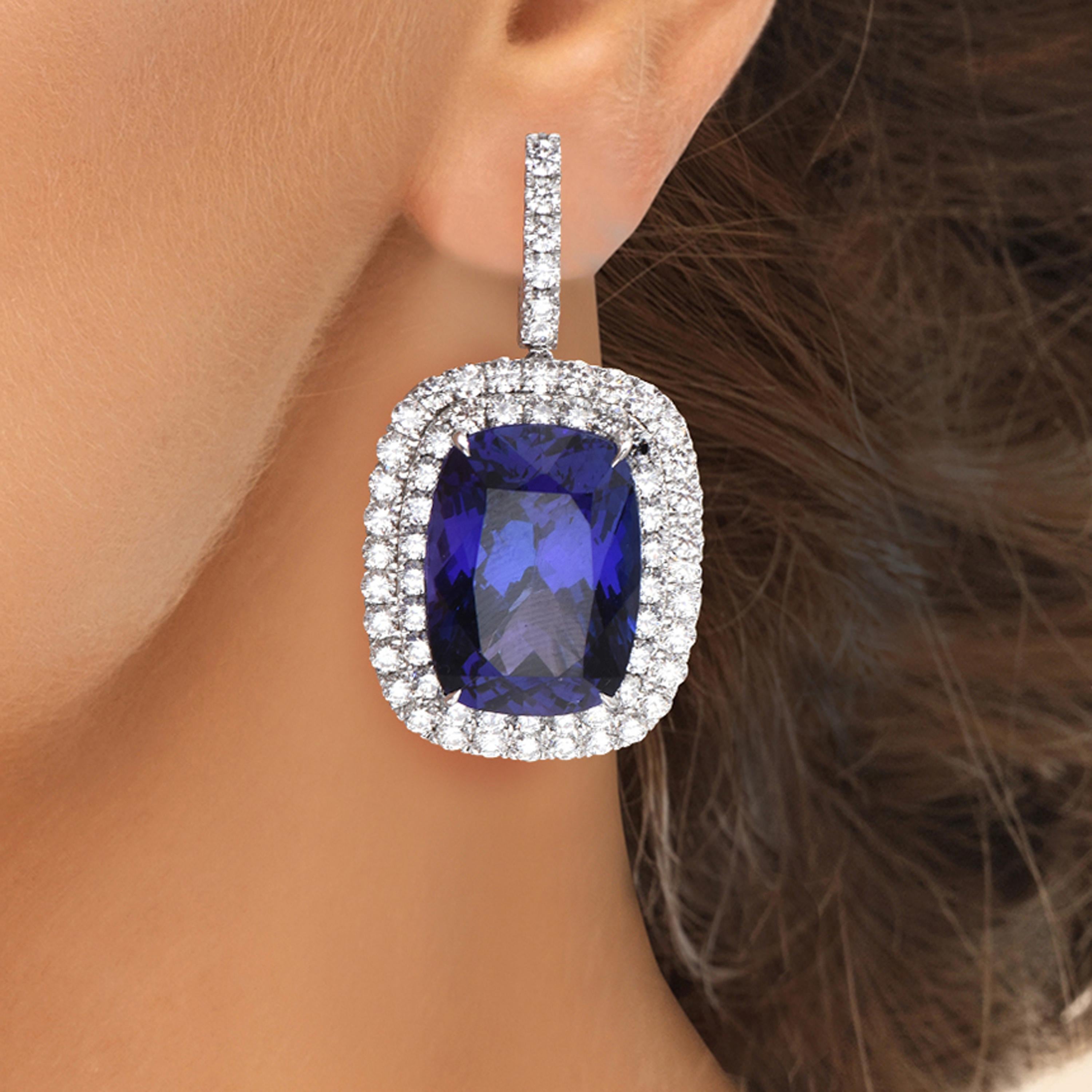 Modern Laviere 48.47 Carat Tanzanite and Diamond Dangle Earrings For Sale