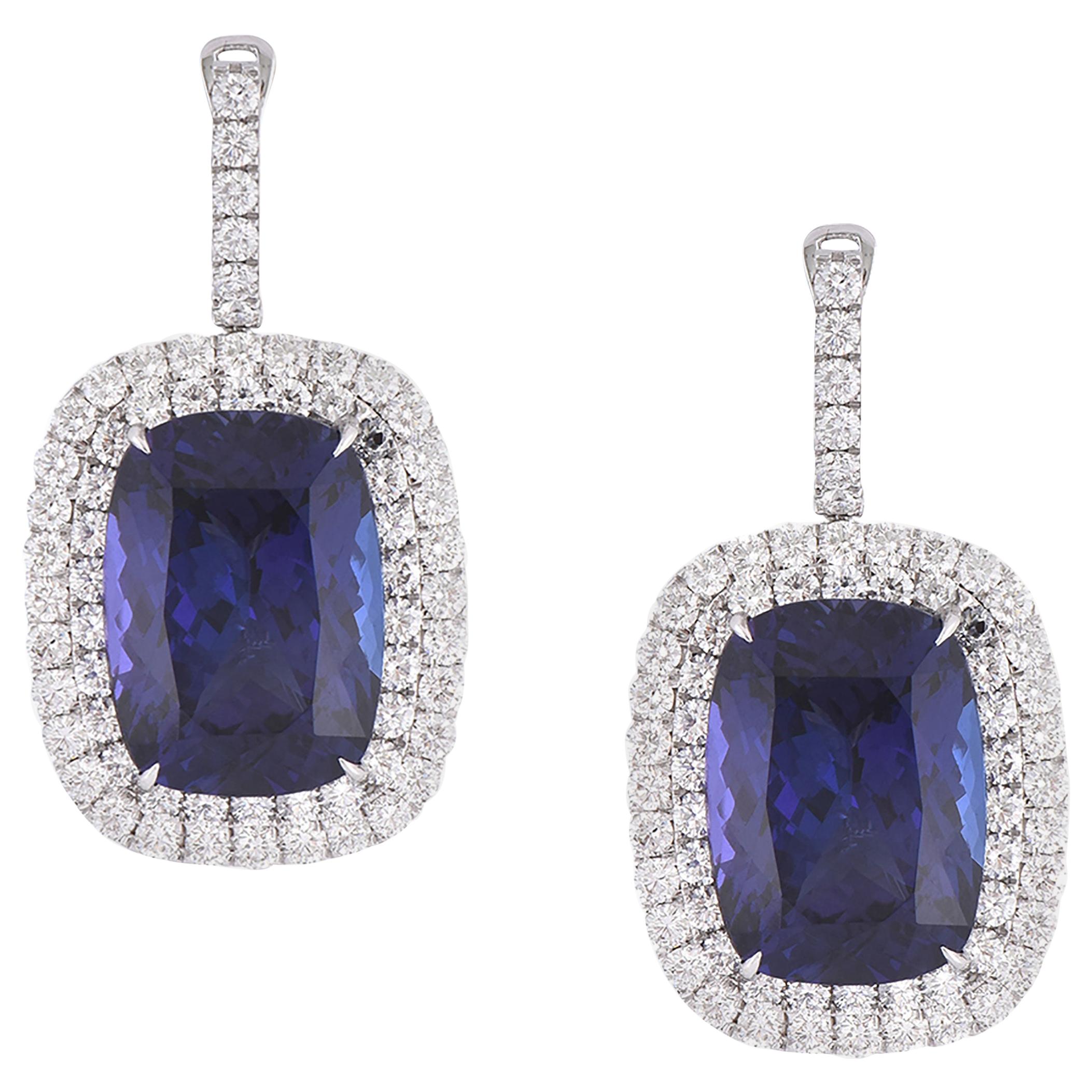 Laviere 48.47 Carat Tanzanite and Diamond Dangle Earrings For Sale