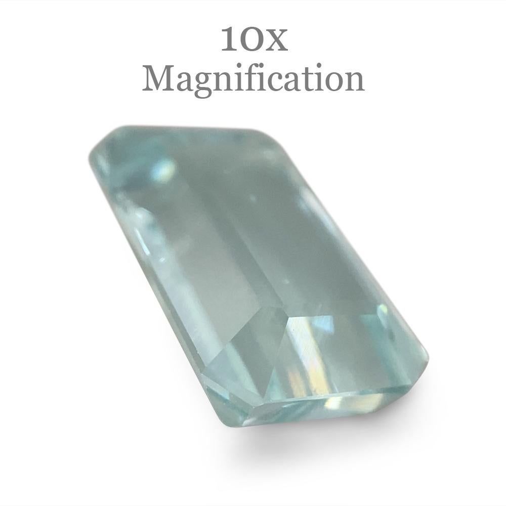 Description:

Gem Type: Aquamarine
Number of Stones: 1
Weight: 4.84 cts
Measurements: 13.11 x 8.45 x 5.71 mm
Shape: Emerald Cut
Cutting Style Crown: Step Cut
Cutting Style Pavilion: Step Cut
Transparency: Transparent
Clarity: Very Very Slightly