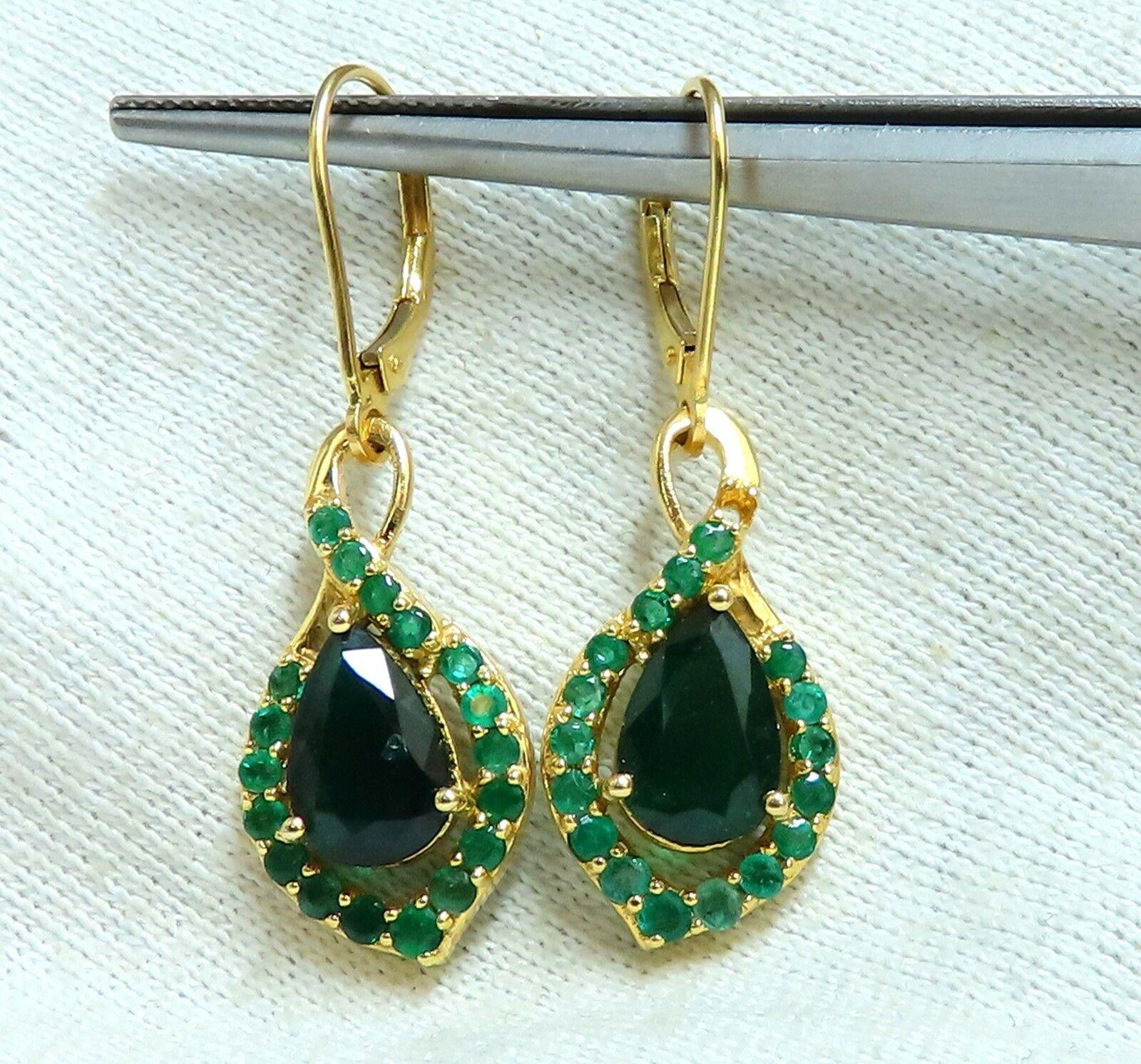 4.84 Carat Natural Emerald Dangle Earrings 18 Karat 1