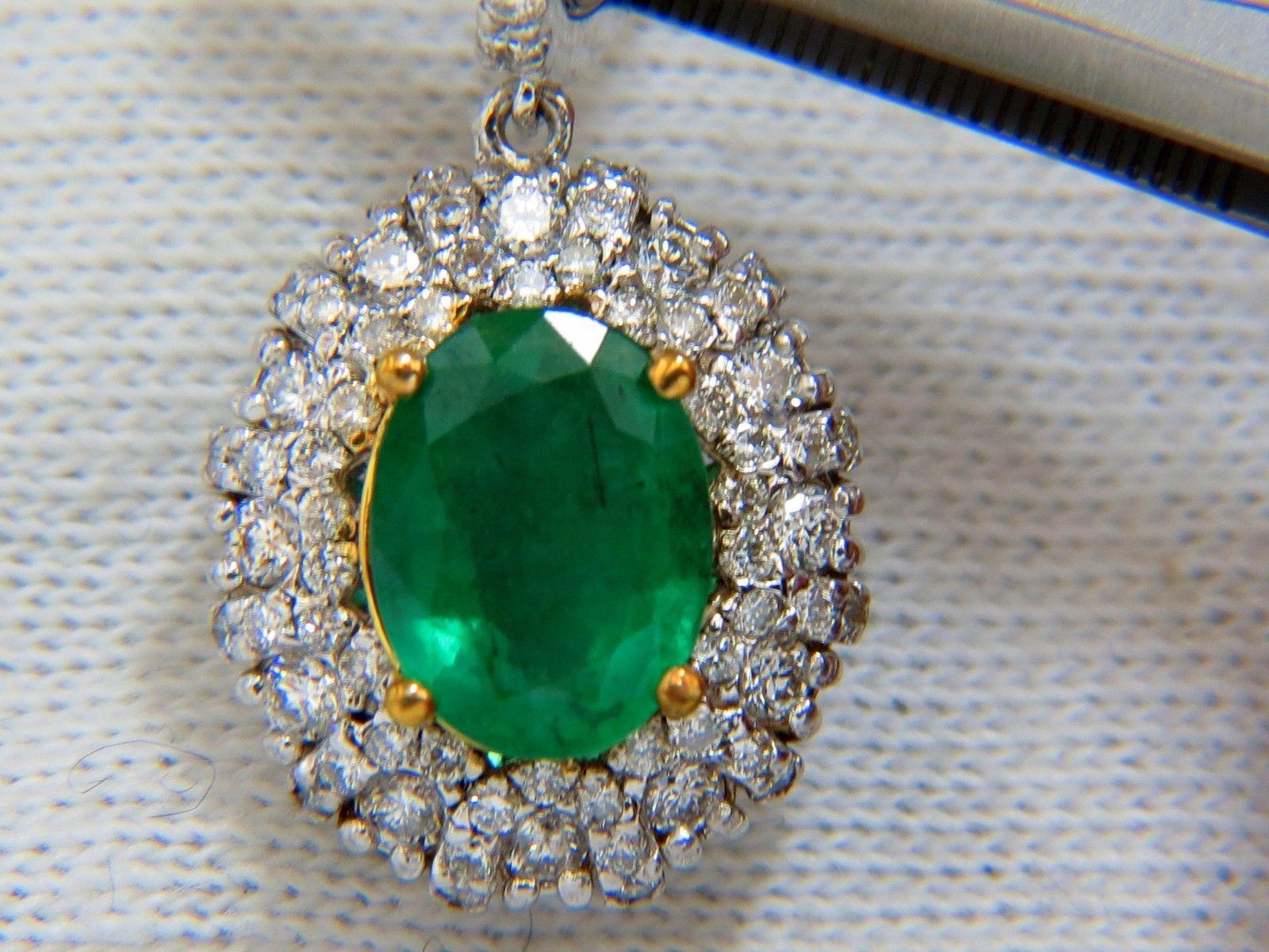 Modern  4.84ct Natural Vibrant Green Emerald Diamond Cluster Earrings Dangle 14K