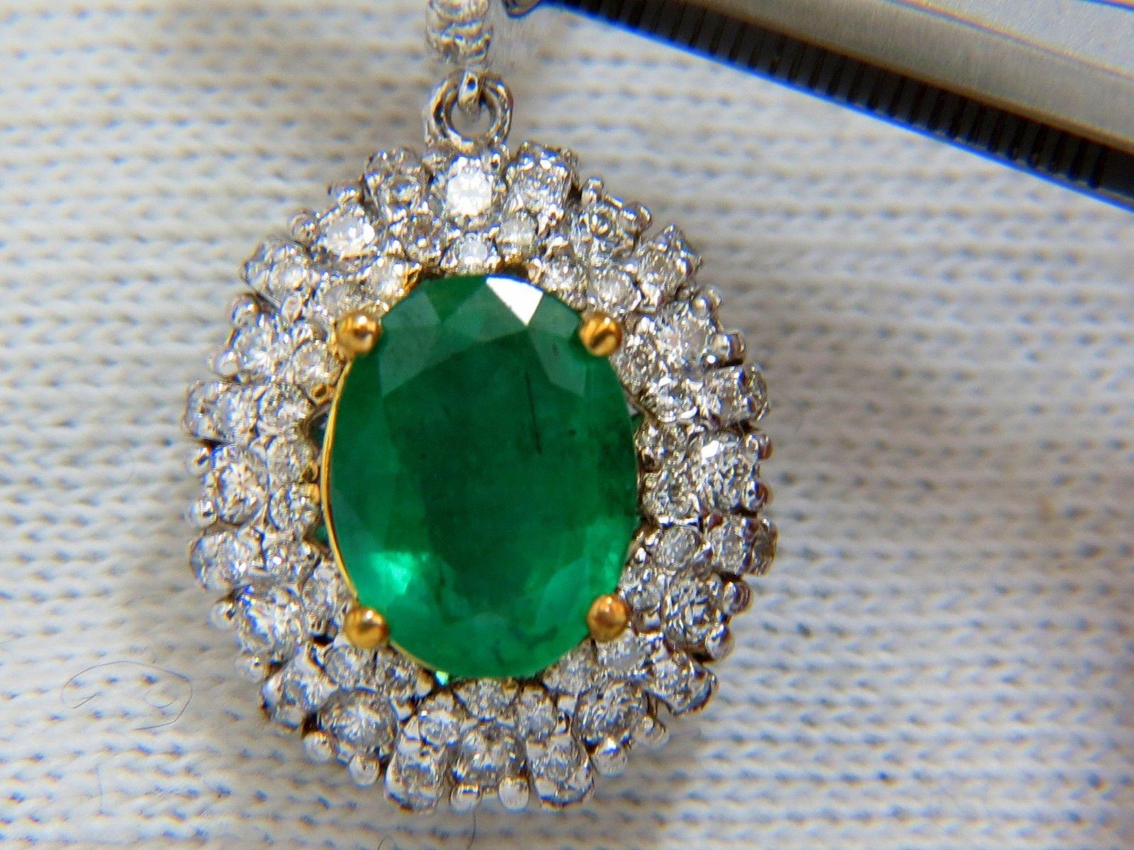 Modern 4.84ct Natural Vibrant Green Emerald Diamond Cluster Earrings Dangle 14K For Sale