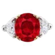 Anillo de rubíes y diamantes de sangre de paloma birmana sin calor, certificado GRS