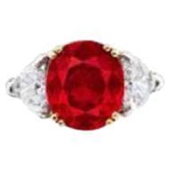 Anillo de rubíes y diamantes de sangre de paloma birmana sin calor, certificado GRS