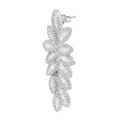 4.84 Cttw Baguette & Round Diamond Leaf Statement Drop Earrings 18K White Gold