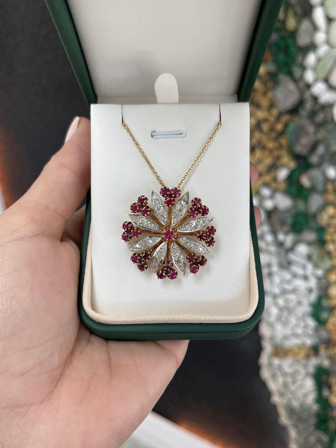 Late Victorian 4.84tcw 14K Victorian Natural Ruby & Diamond Antique 1890's Gold Pendant/Brooch For Sale