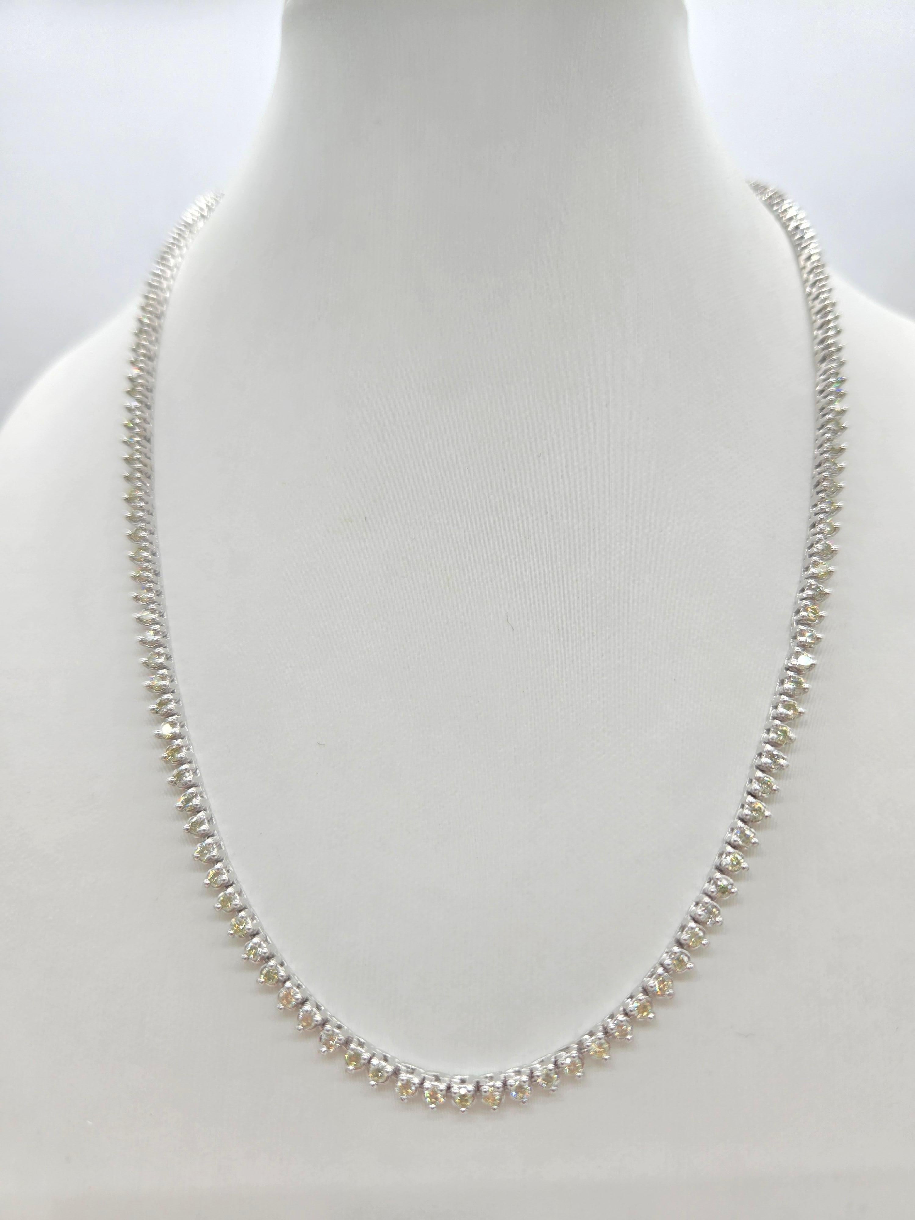 Beautiful quality 3 prong necklace, round-brilliant cut white diamonds clean and excellent shine!

Carat Weight: 4.85 cts
14k solid white gold
Style: Classic four-prong style for maximum light brilliance. Length: 17 inch 
Average Color: J
Average