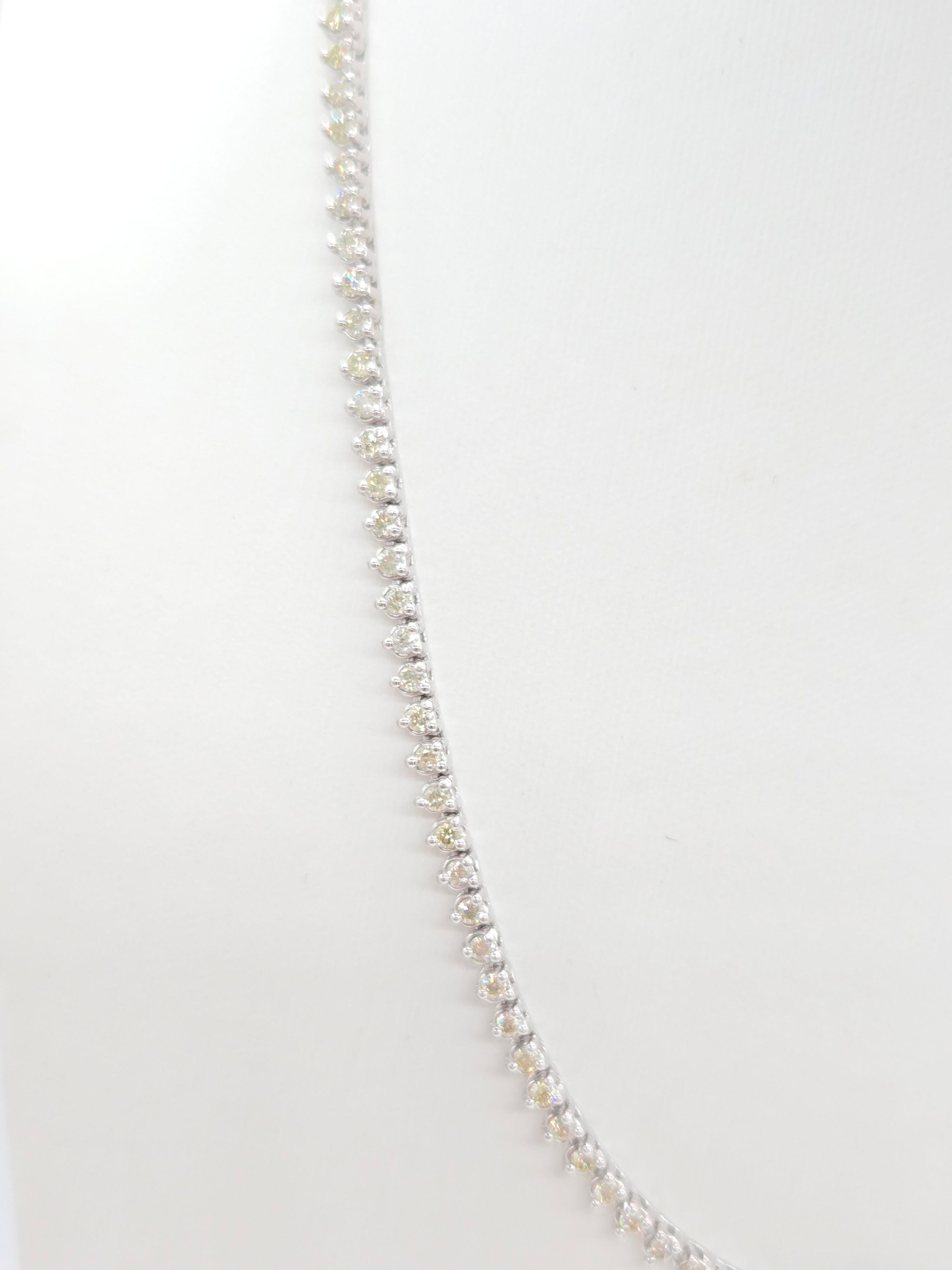 Round Cut 4.85 Carat 3 Prong Round Brilliant Cut Diamond Necklace 14 Karat White Gold 17''