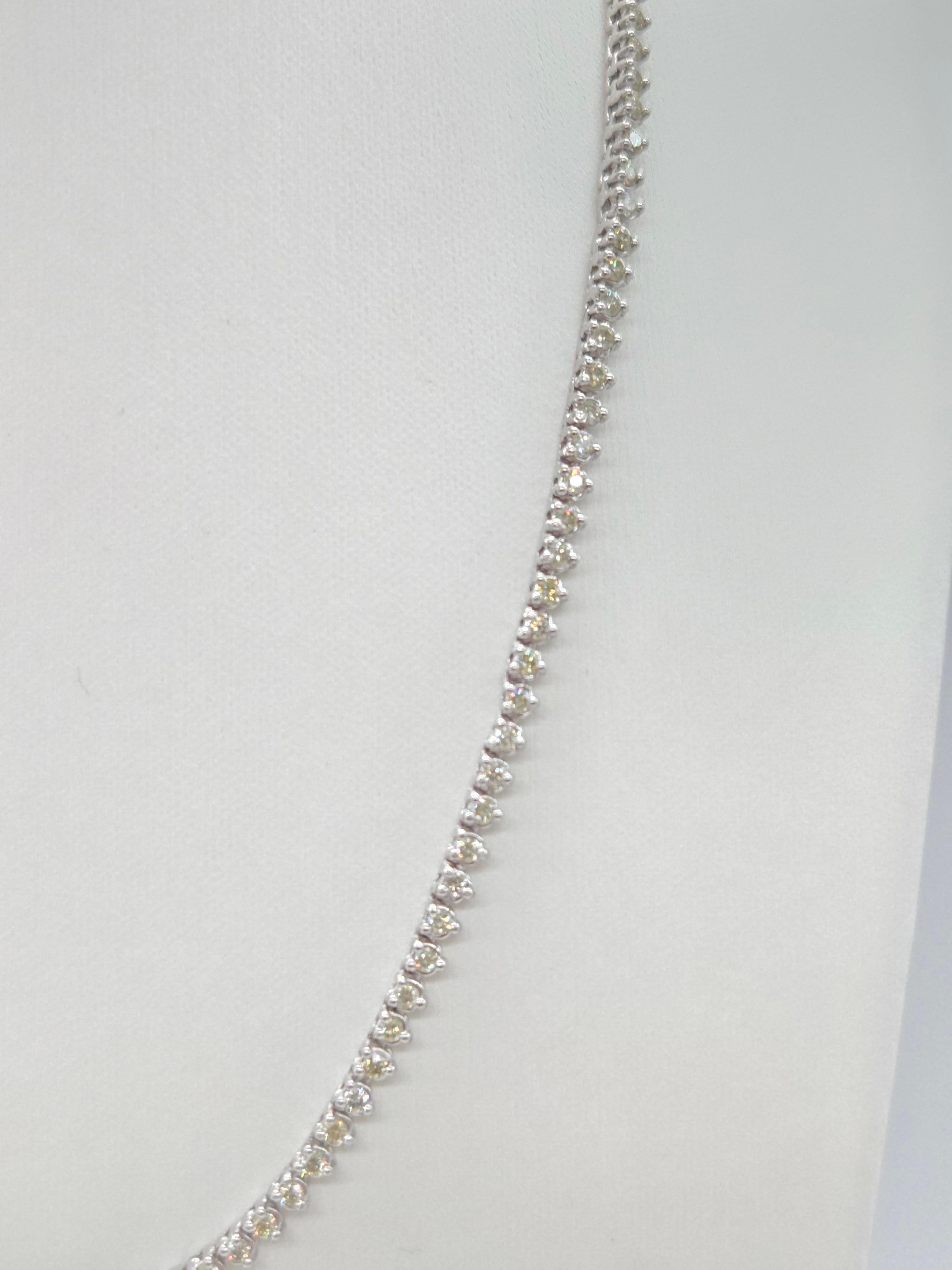 4.85 Carat 3 Prong Round Brilliant Cut Diamond Necklace 14 Karat White Gold 17'' In New Condition In Great Neck Plaza, NY