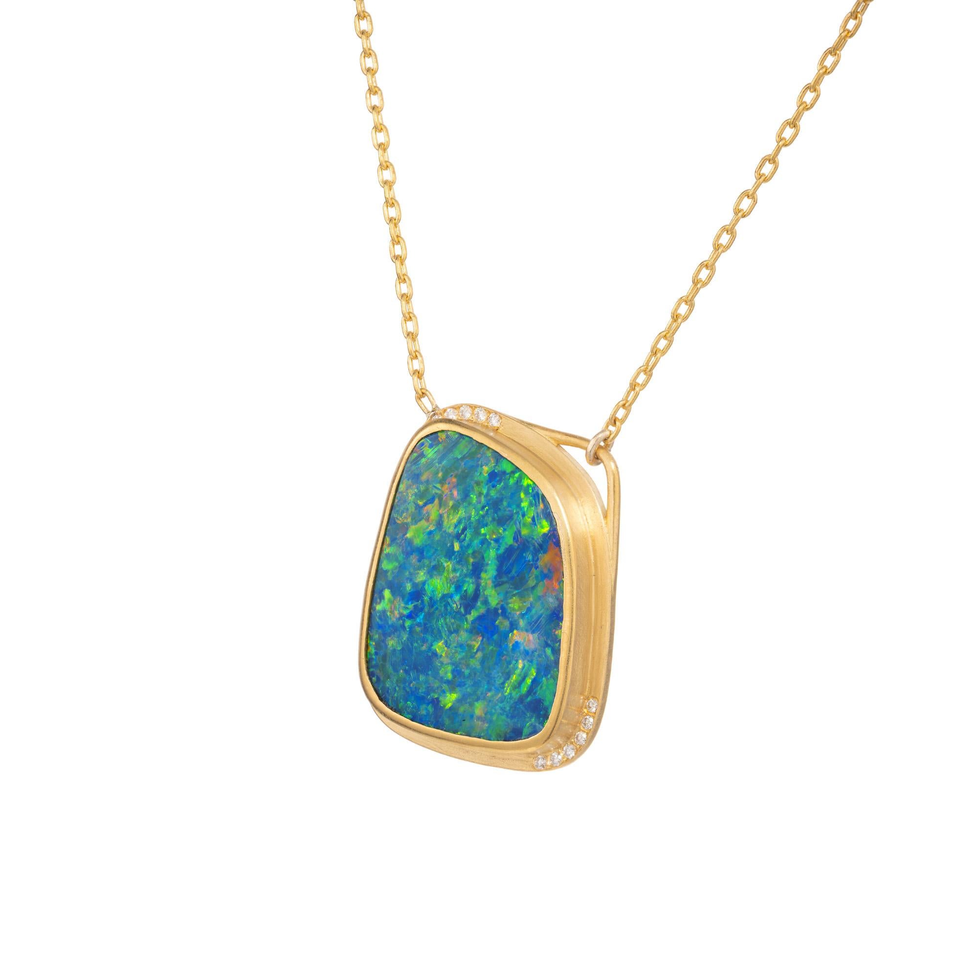 Round Cut 4.85 Carat Boulder Opal Diamond Yellow Gold Pendant Necklace For Sale